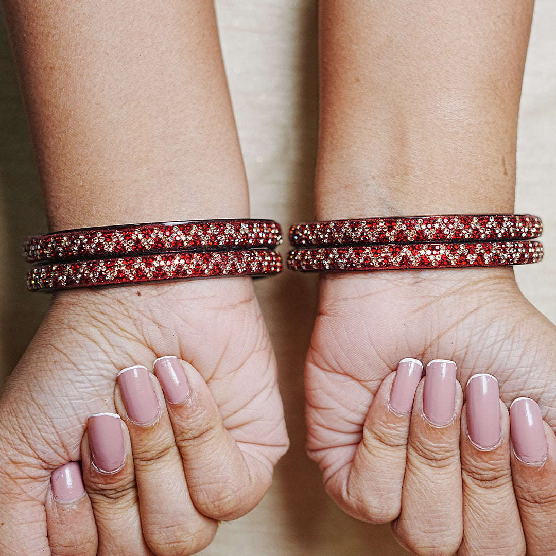 Handmade Beaded Work Glass Kada Bangles for Women & Girls (Pack of 4 Kada)