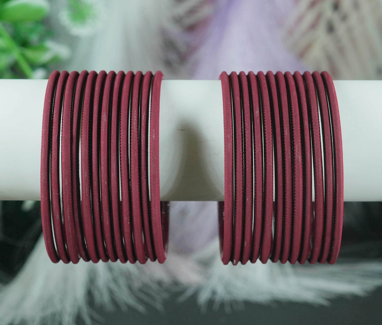 Maroon Color Plain Matte Metal Bangles for Women & Girls (Pack of 24)