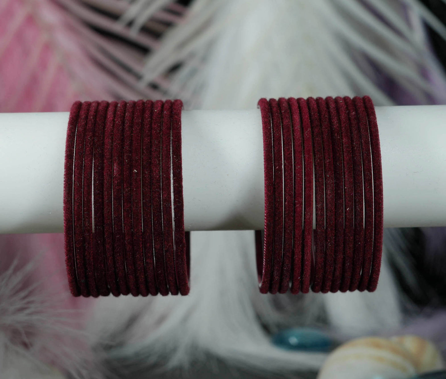 Maroon Color Velvet Metal Bangles for Women & Girls (Pack of 24)