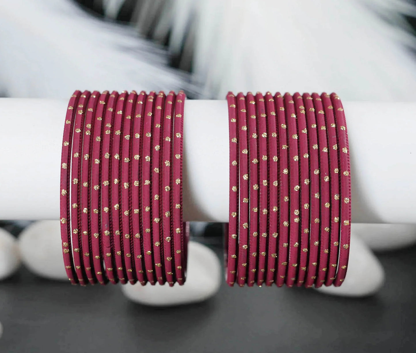 Maroon Dot Design Matte Finish Metal Bangle for Women & Girls (Pack of 24) - The Golden Cascade