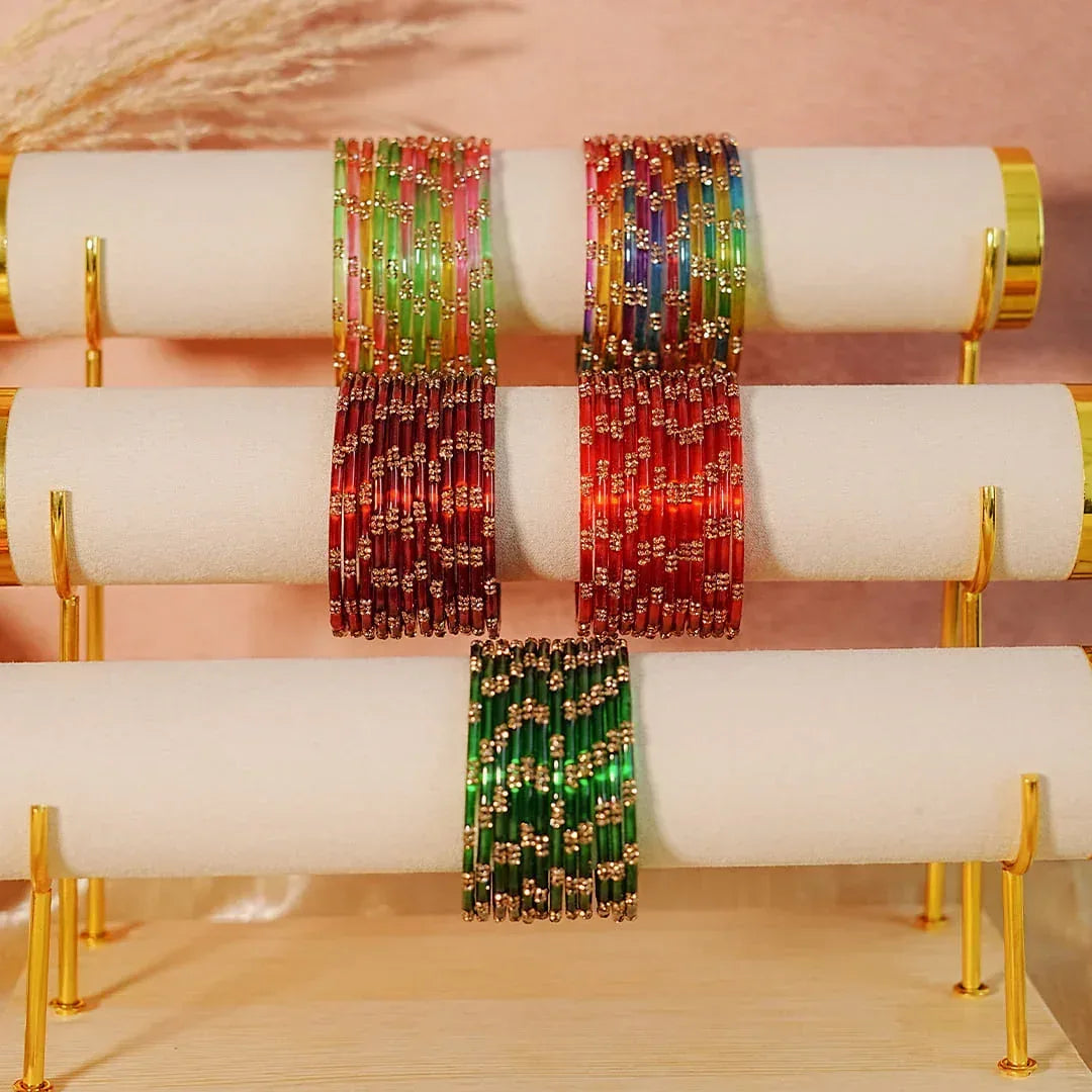Beautiful Glass Bangles for Women & Girls (Pack of 12 Bangles) - The Golden Cascade