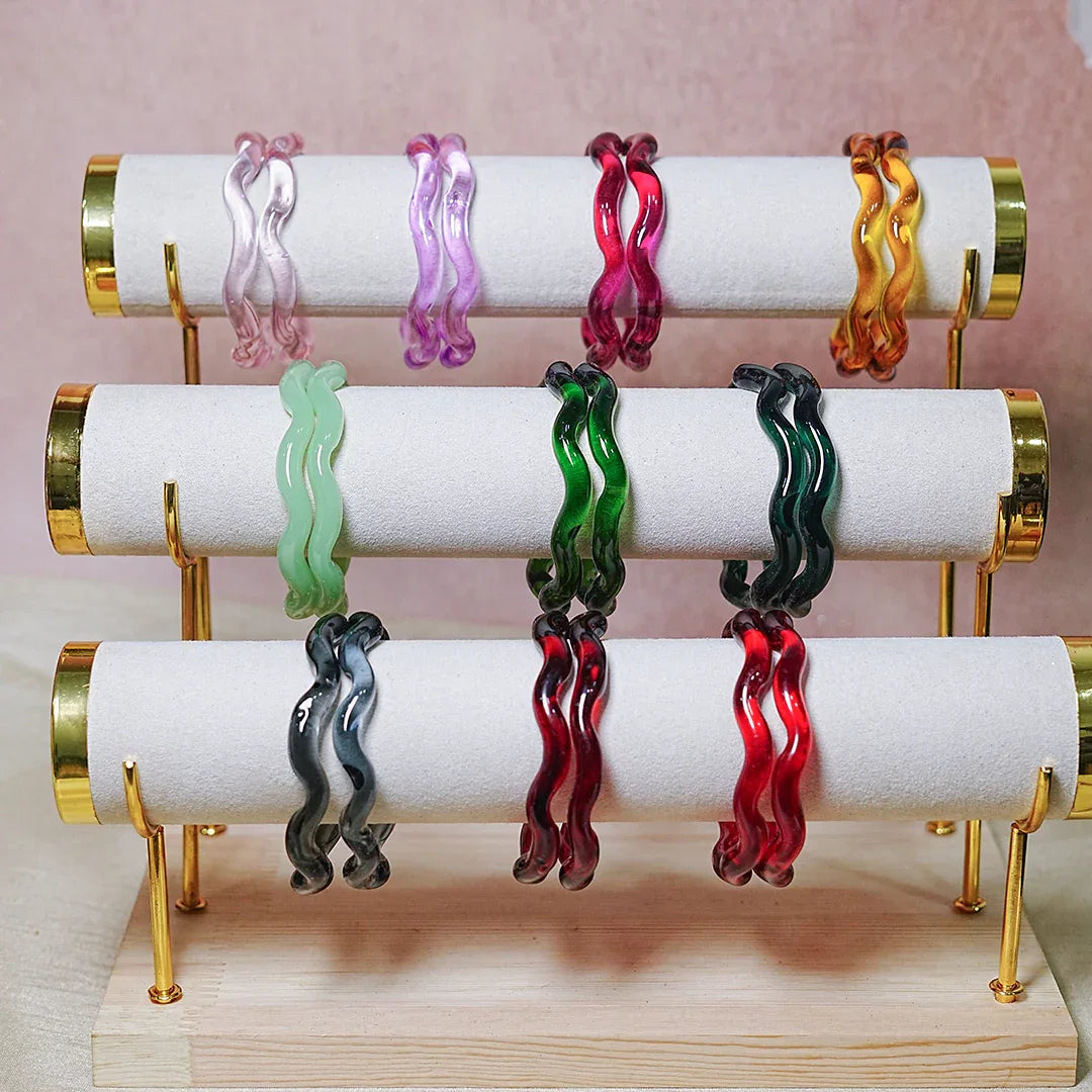 Zig-Zag Glass Kada Bangle, Glossy Finish for women and girls (Pack of 2 Kada) - The Golden Cascade