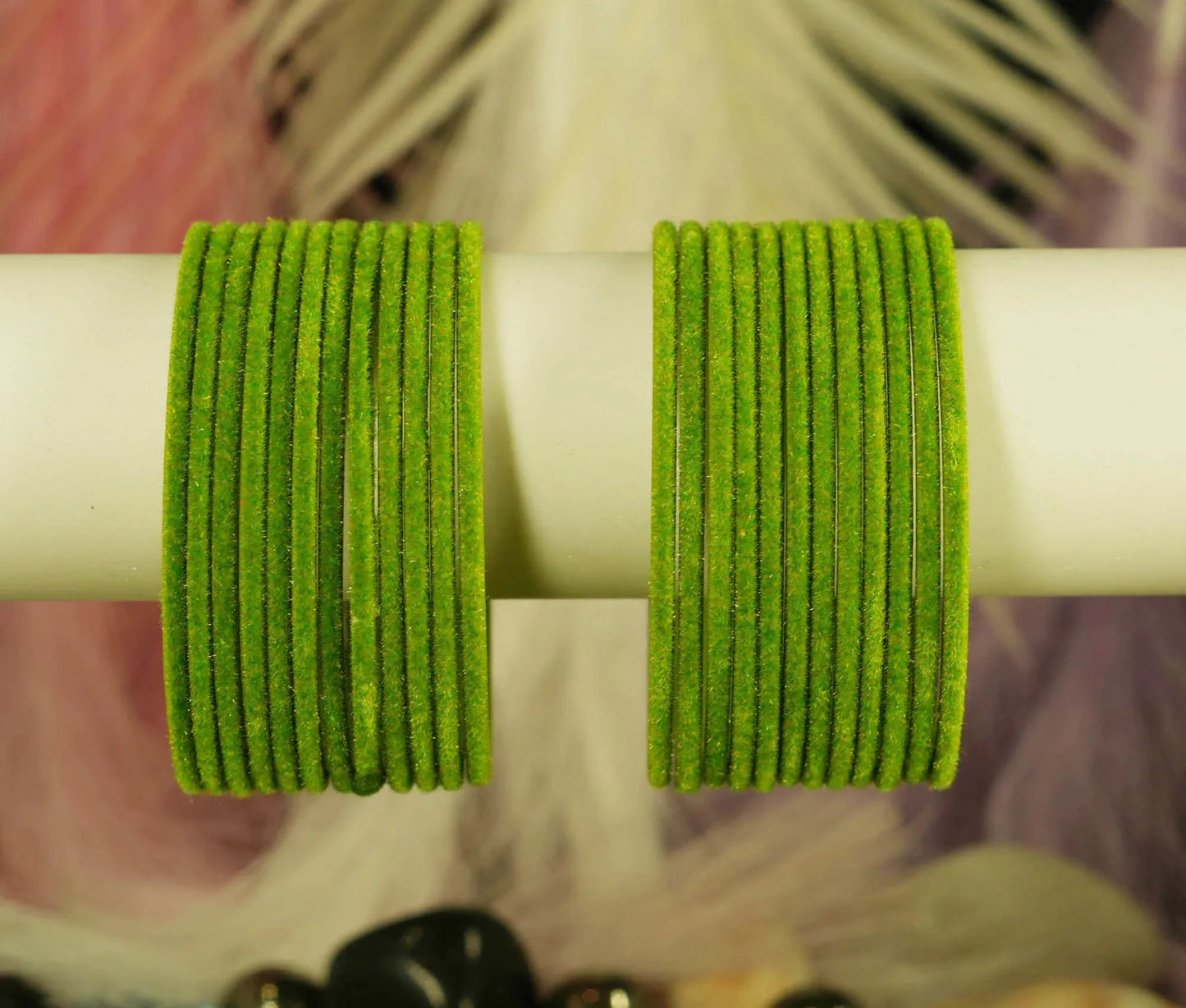 Mehndi Velvet Metal Bangles for Women & Girls (Pack of 24) - The Golden Cascade