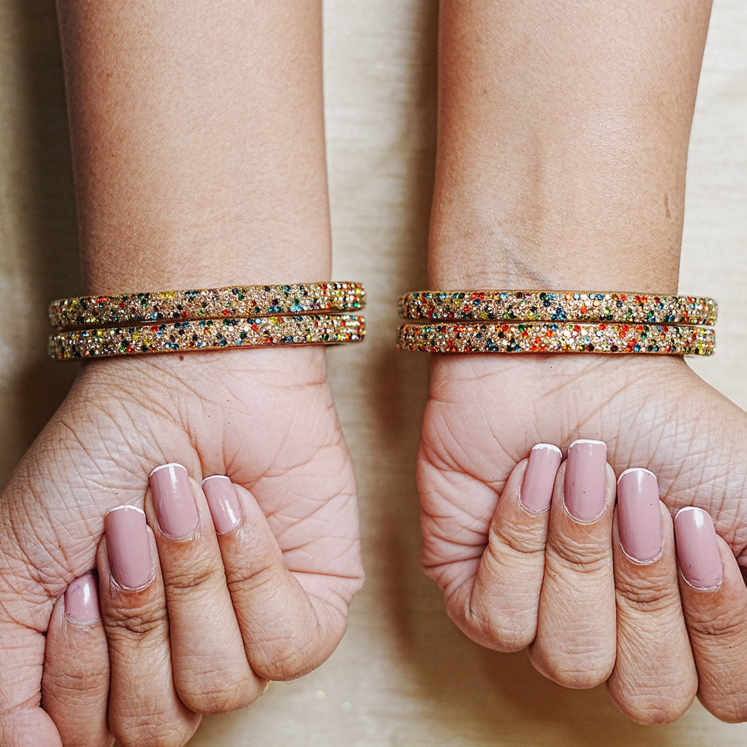 Handmade Beaded Work Glass Kada Bangles for Women & Girls (Pack of 4 Kada)