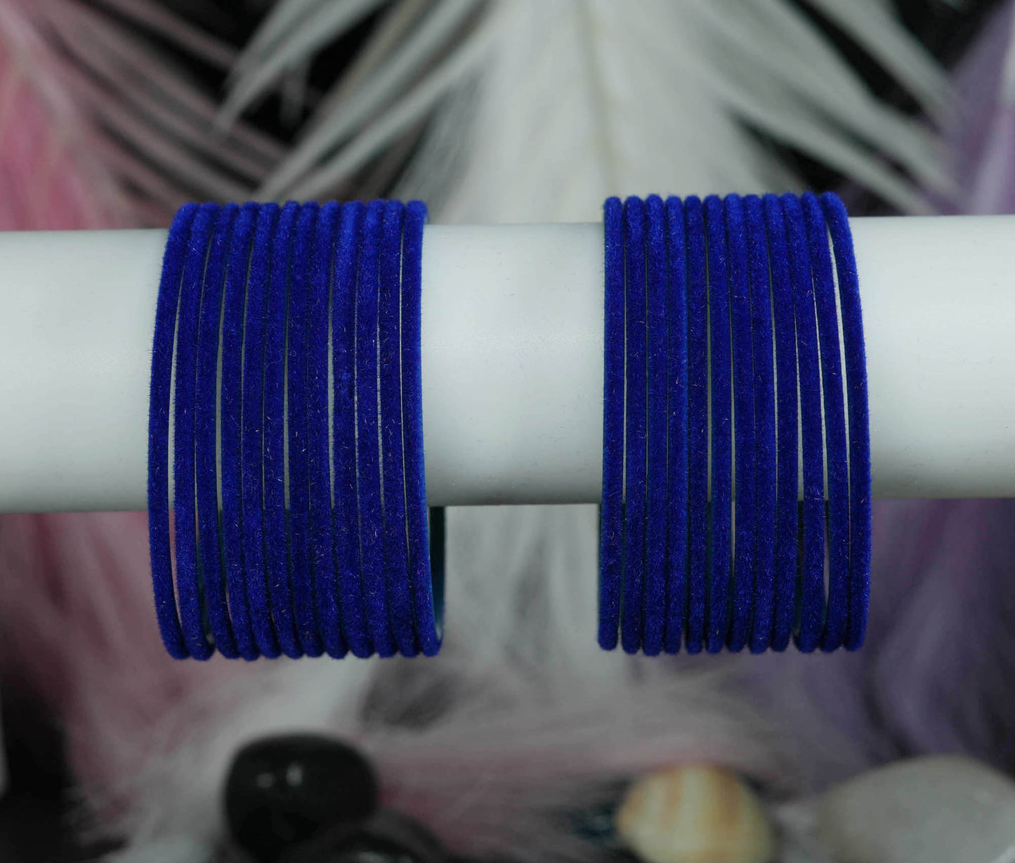 Navy Blue Velvet Metal Bangles for Women & Girls (Pack of 24)