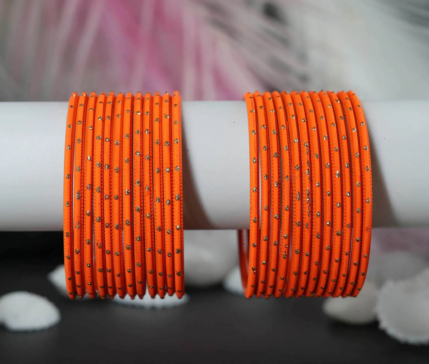 Orange Dot Design Matte Finish Metal Bangle for Women & Girls (Pack of 24) - The Golden Cascade