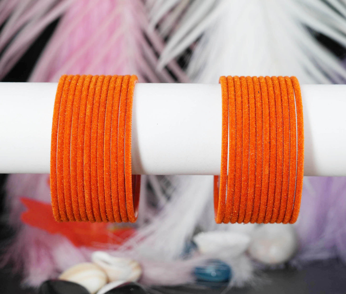 Orange Velvet Metal Bangles for Women & Girls (Pack of 24)