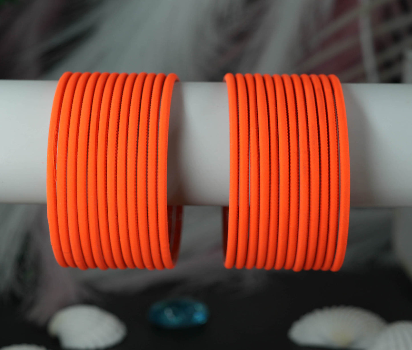Orange Color Plain Matte Metal Bangles for Women & Girls (Pack of 24)