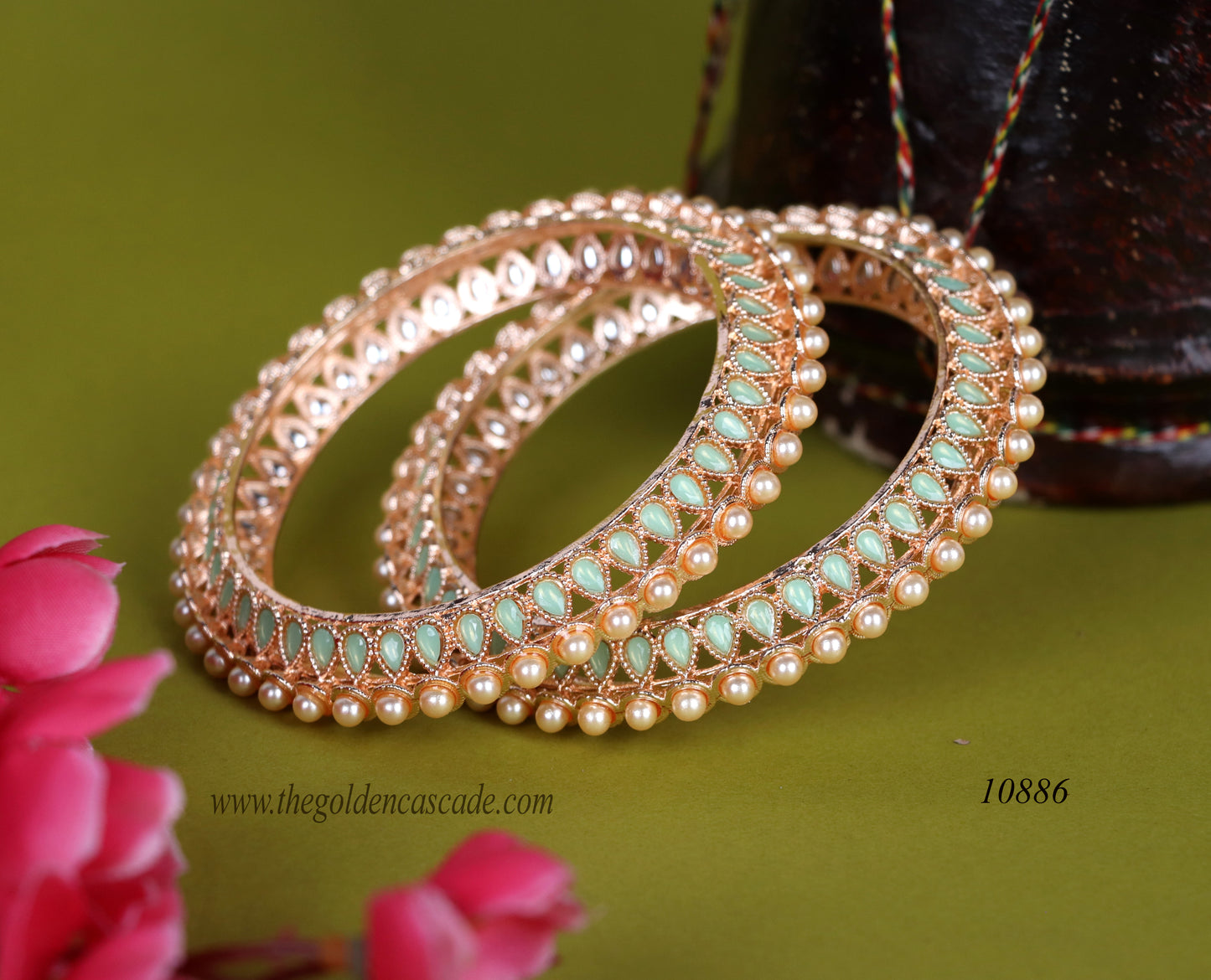 Luxury Pearl Studded Metal Kada for Women (Pack of 2)