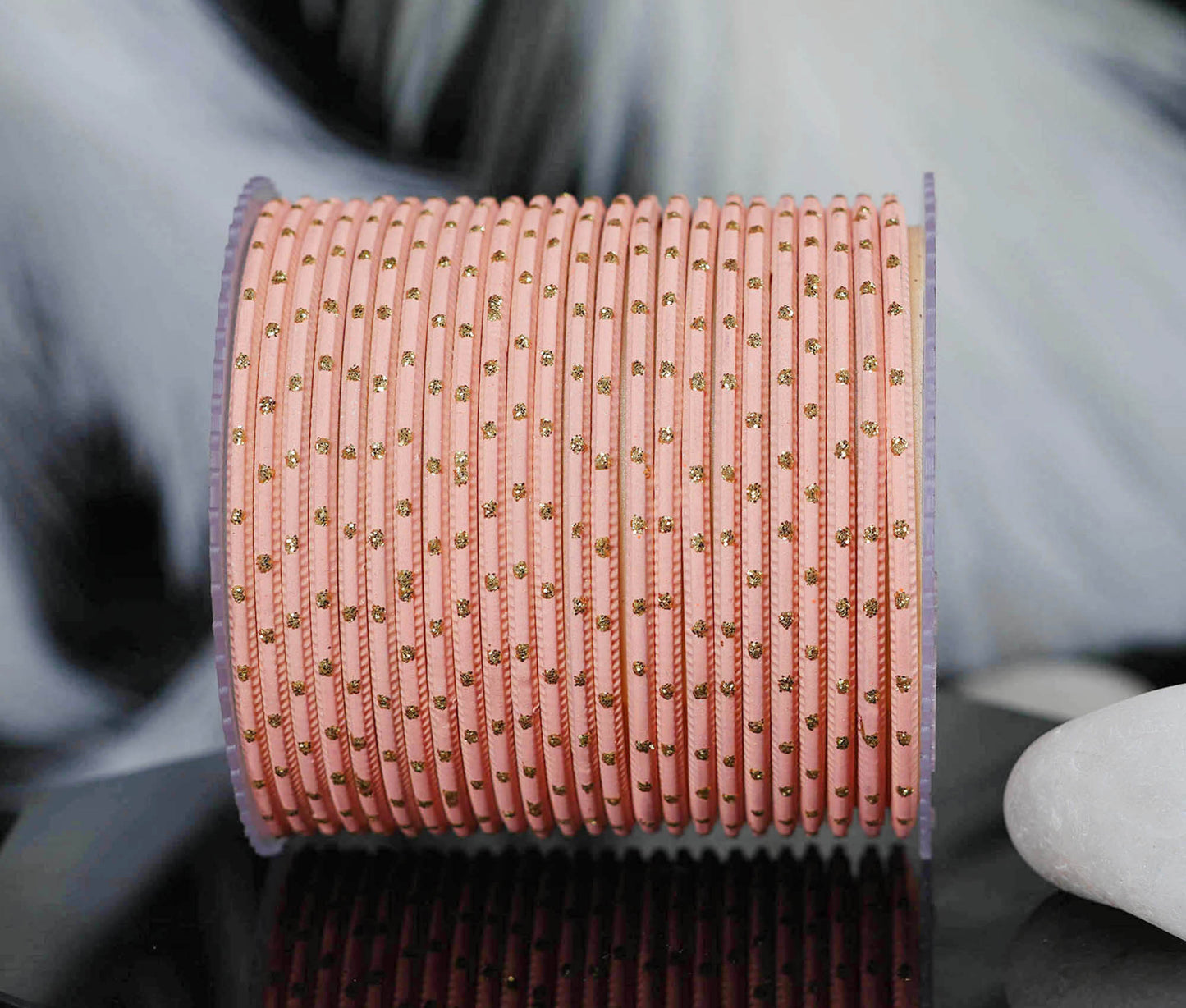 Peach Dot Design Matte Finish Metal Bangle for Women & Girls (Pack of 24)