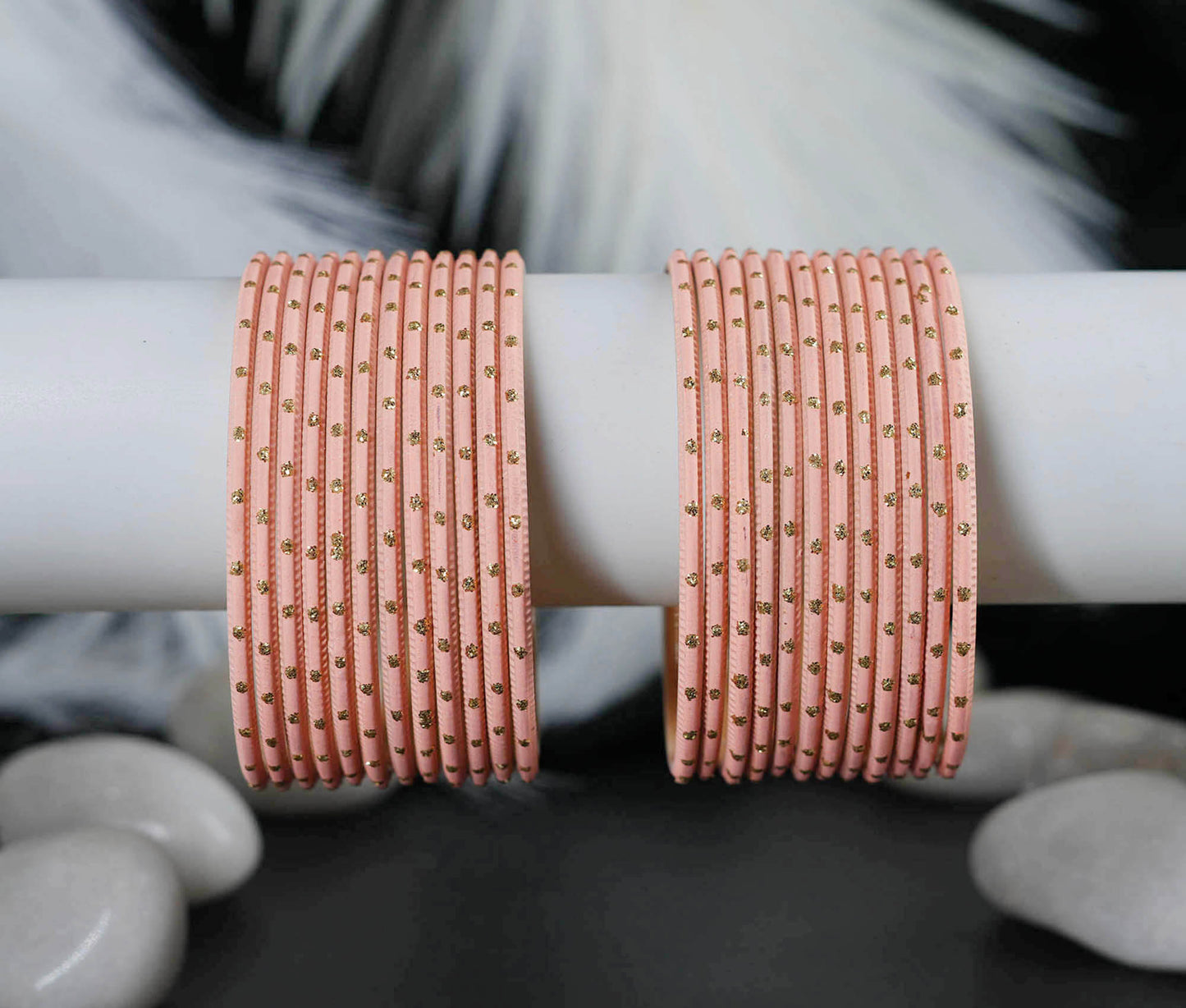 Peach Dot Design Matte Finish Metal Bangle for Women & Girls (Pack of 24)