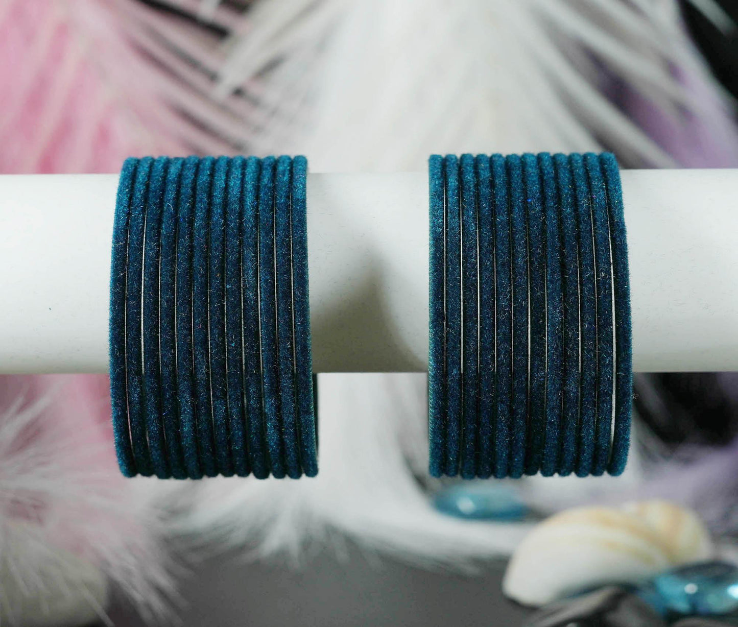 Peacock Velvet Metal Bangles for Women & Girls (Pack of 24) - The Golden Cascade