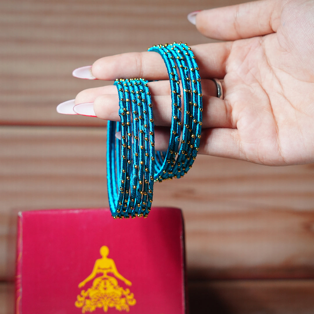 Peacock Color Premium Silk Thread Bangle for Women & Girls (Pack of 12)