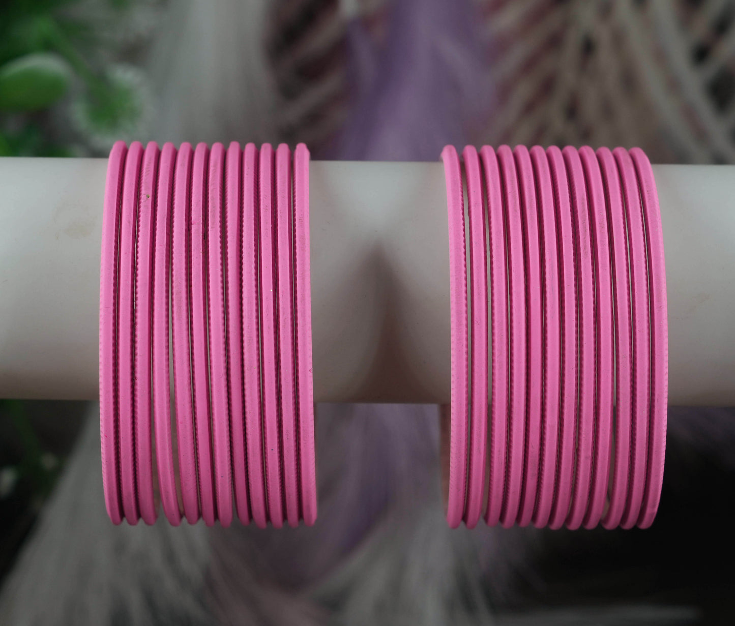 Pink Color Plain Matte Metal Bangles for Women & Girls (Pack of 24)