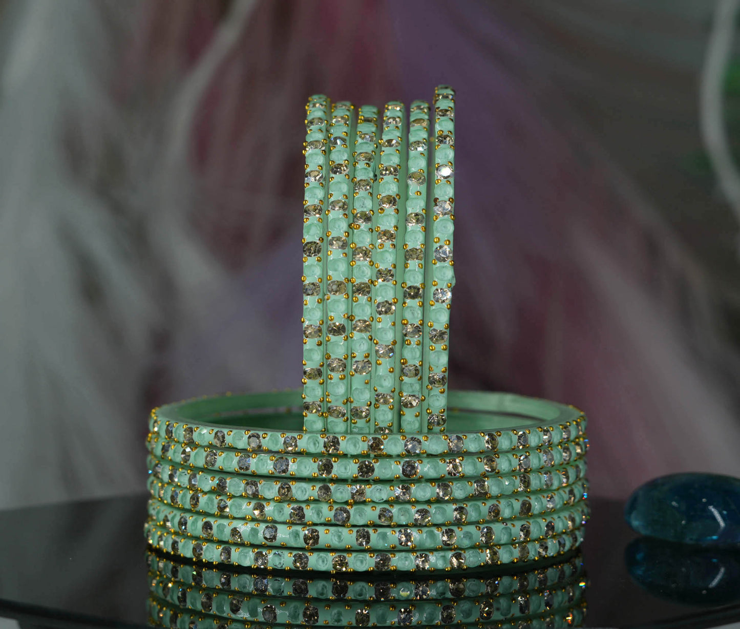 Glass Bangle with Beads Studded for Women & Girls (Pack 12 Bangles)