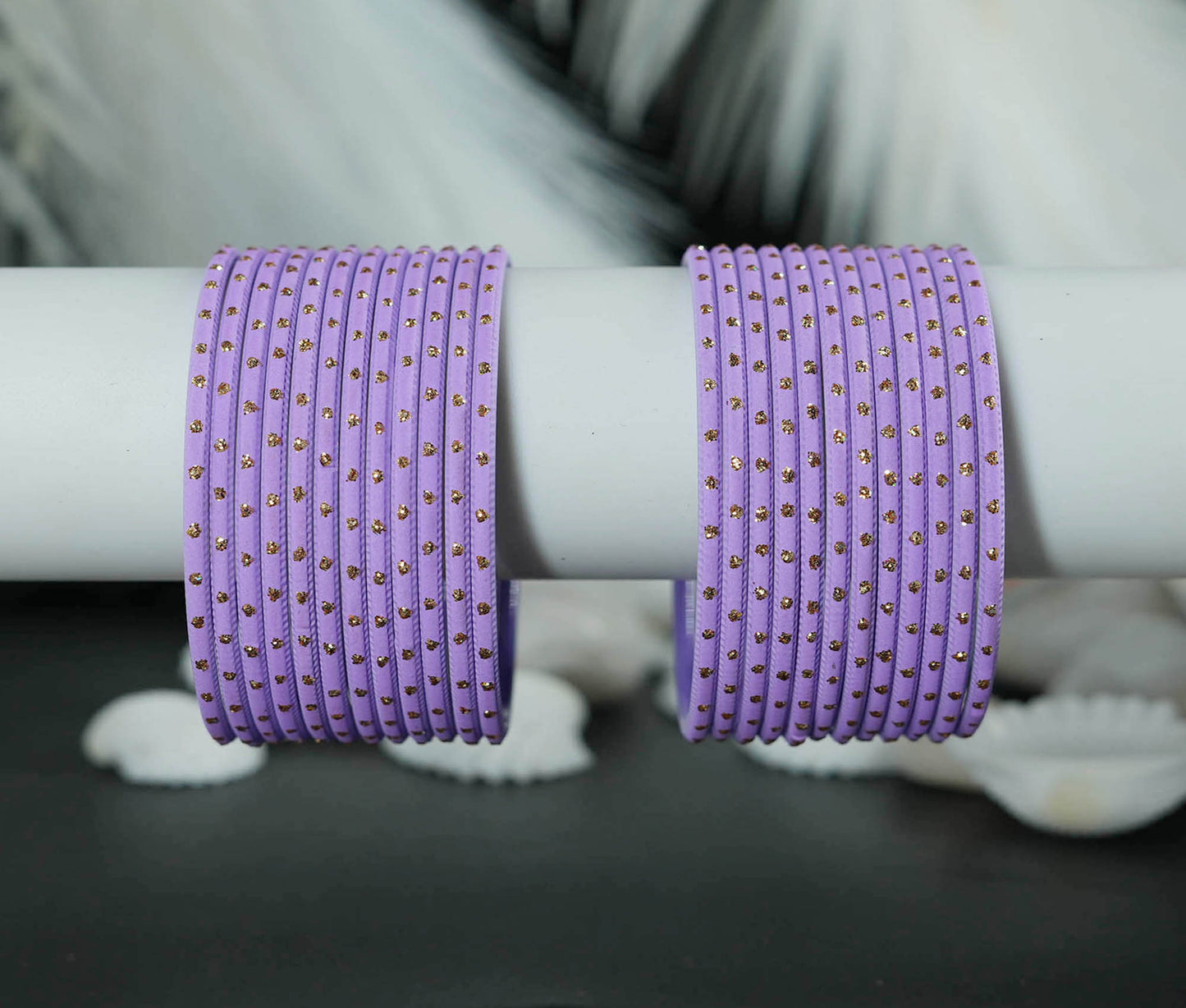 Purple Dot Design Matte Finish Metal Bangle for Women & Girls (Pack of 24)