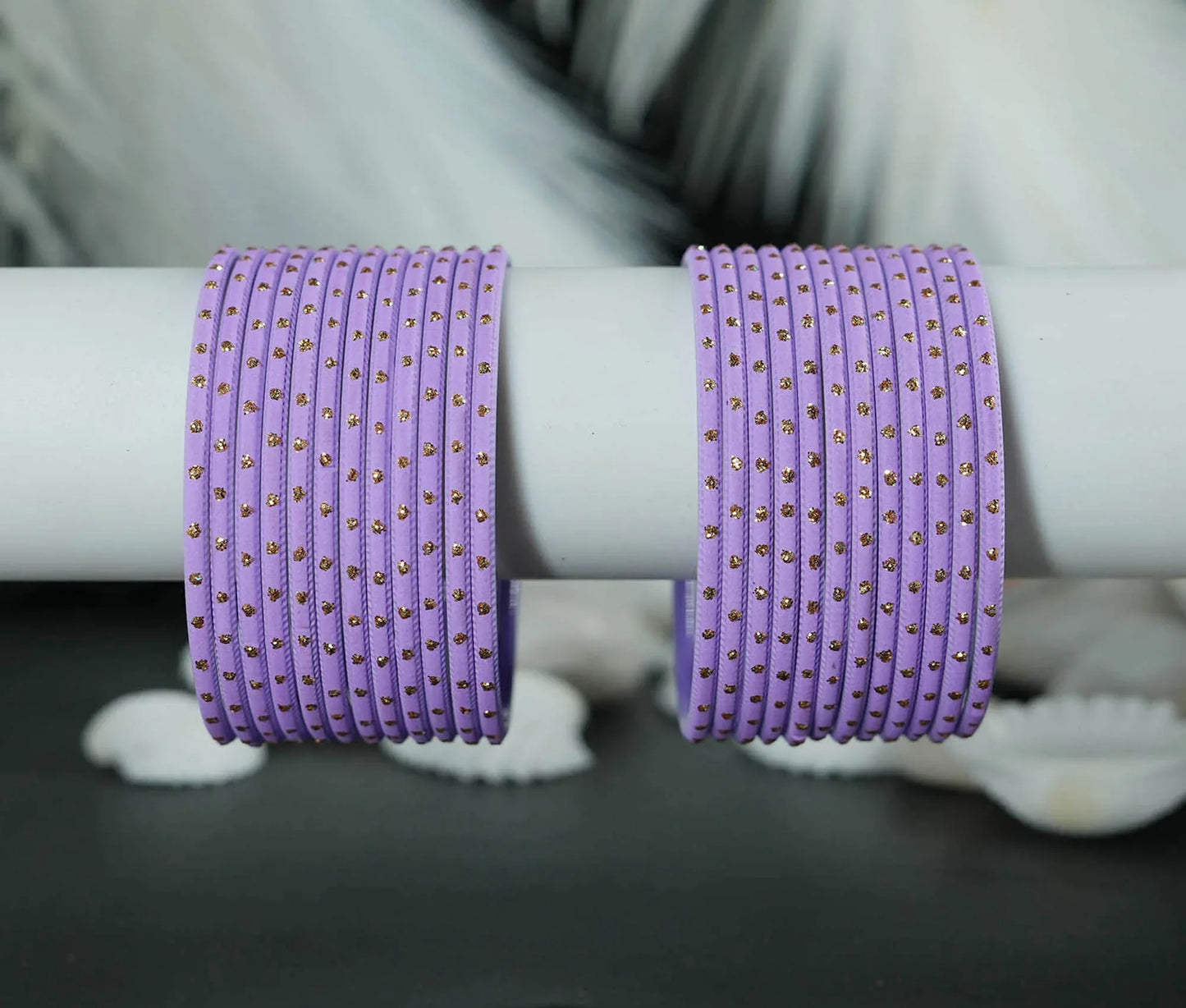Purple Dot Design Matte Finish Metal Bangle for Women & Girls (Pack of 24) - The Golden Cascade