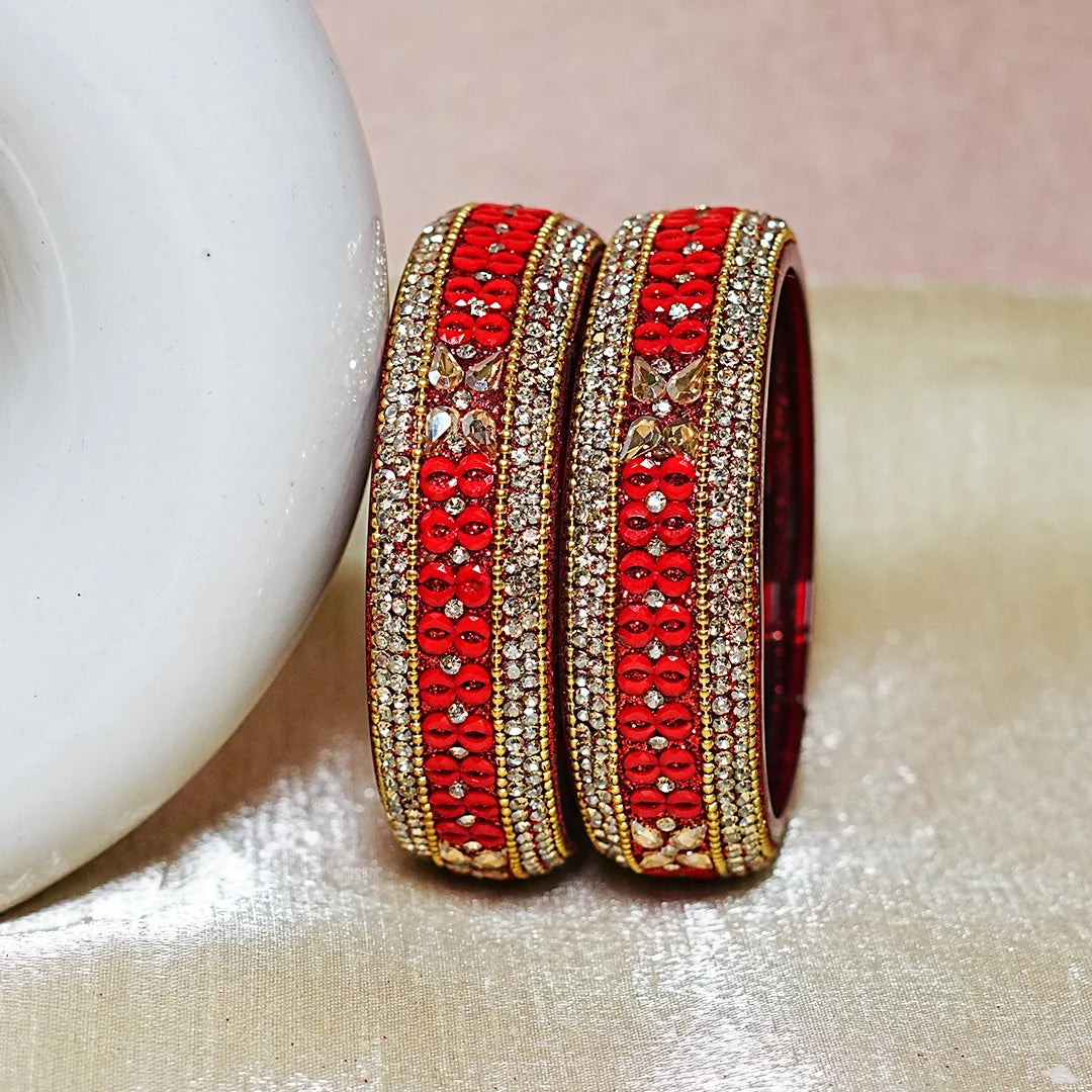 Traditional Wide Glass Kada with Beads Studded Design for Women & Girls (Pack of 2)