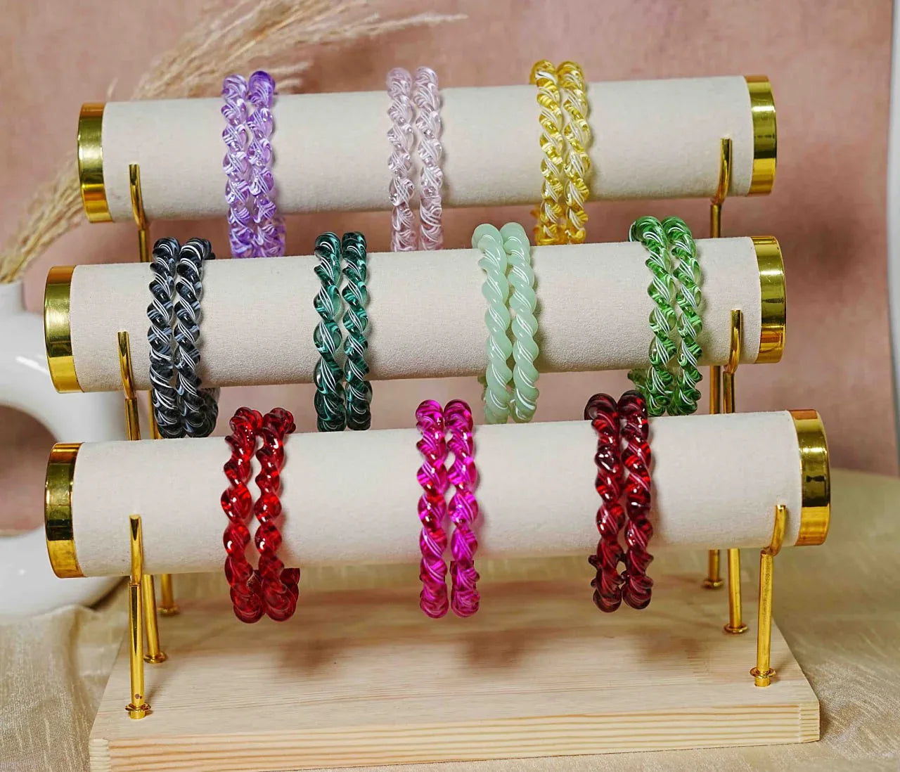 Glossy Finish Spiral Look Glass Kada Bangle for Women & Girls (Pack of 2) - The Golden Cascade