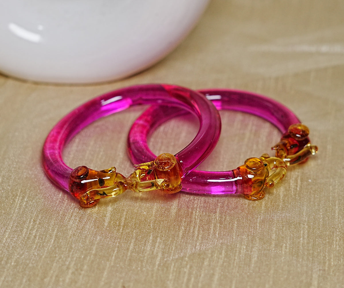 Multiple Color Elephant Design Glass Kada for Women & Girls (Pack of 2 Kada)