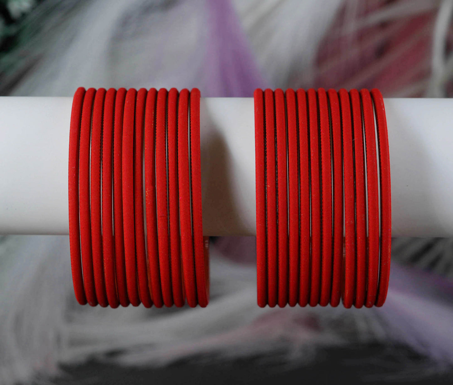 Red Color Velvet Metal Bangles for Women & Girls (Pack of 24)