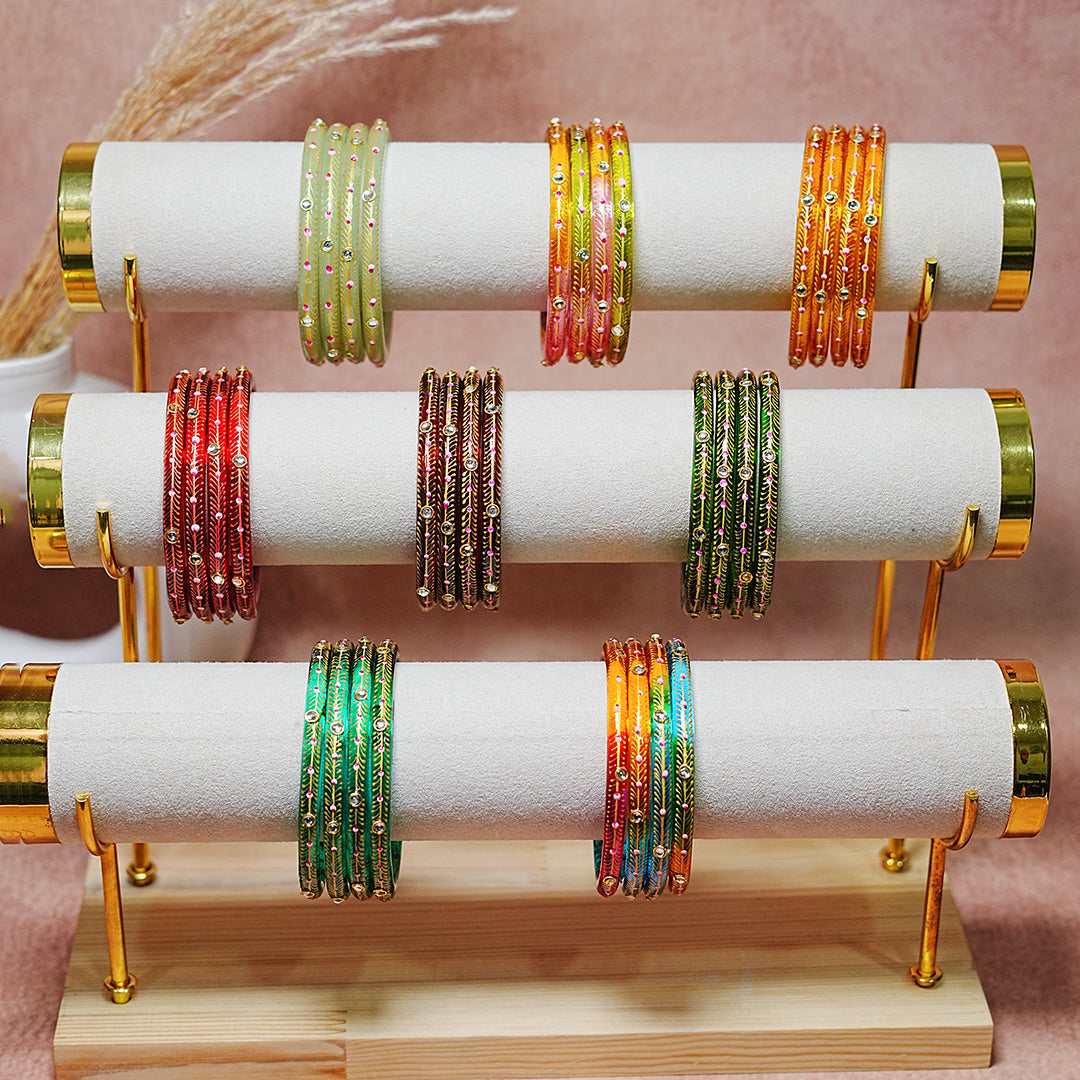 Glass Kada Bangles for Women & Girls | Meenakari with Stone Work (Pack of 4 kada)