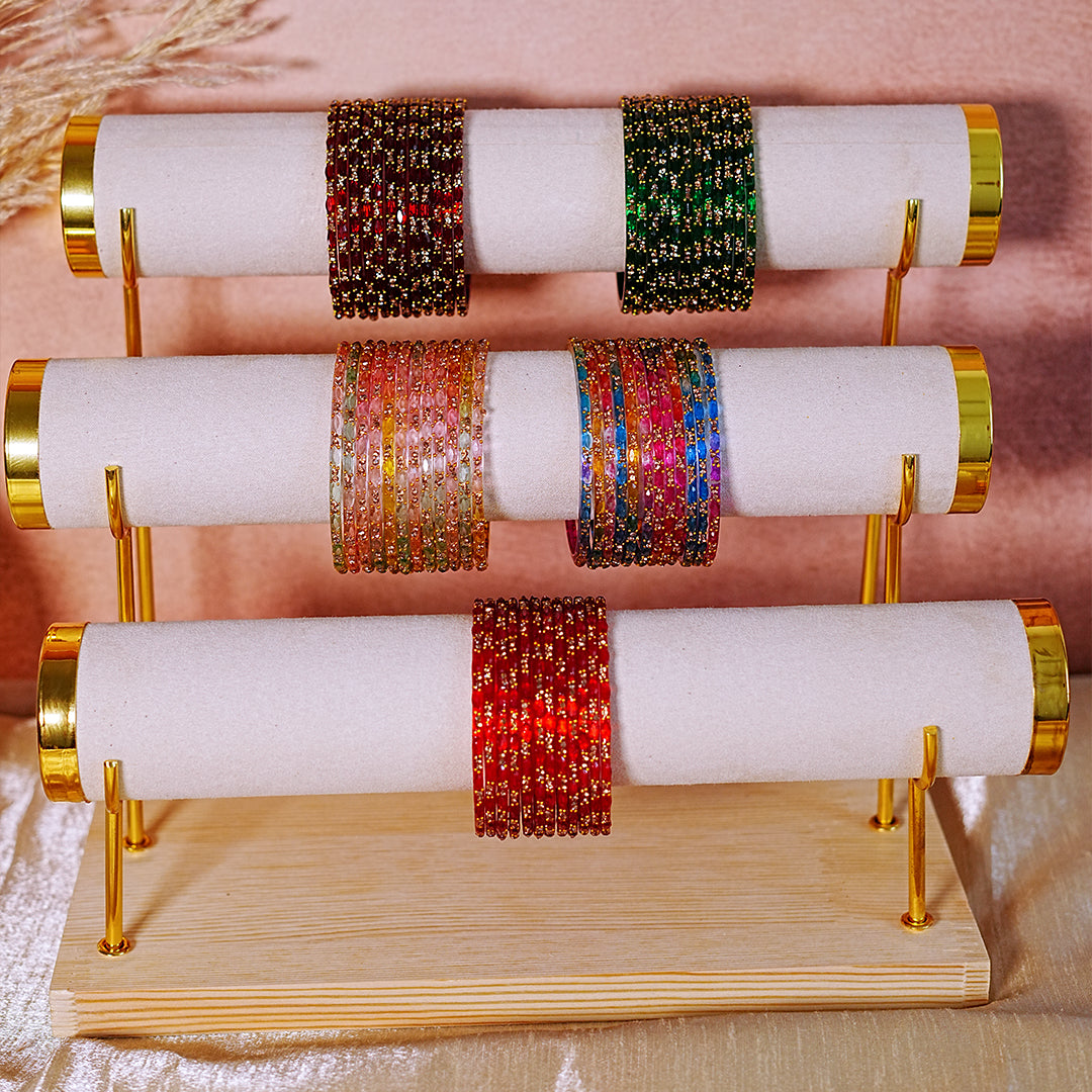 Multiple Color Glass Bangle with Beads Studded for Women & Girls (Pack of 12 Bangles)