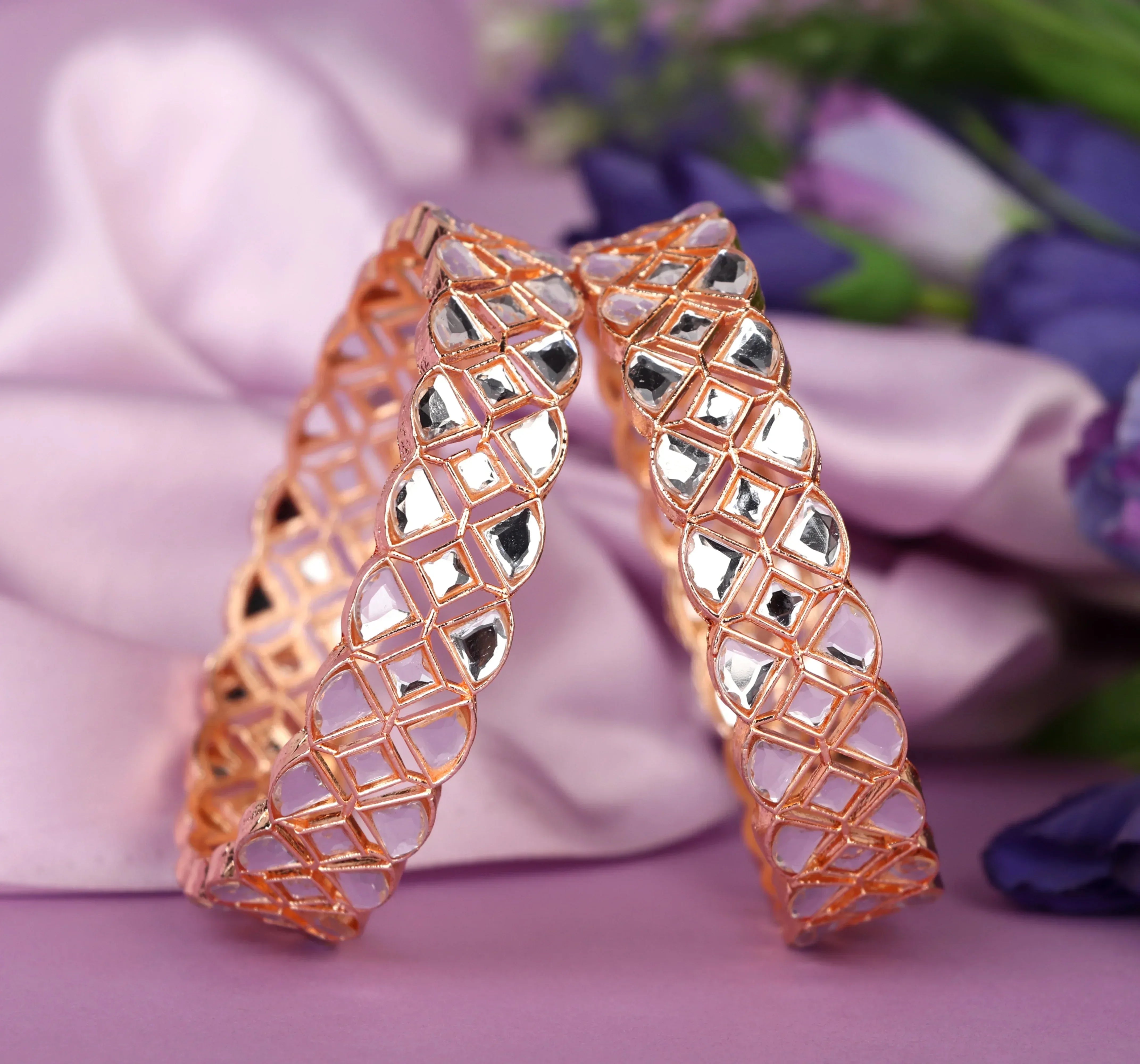 Multiple Color Metal Kada with Antique Design Kundan Studded - Traditional Indian Jewelry for Women & Girls - The Golden Cascade