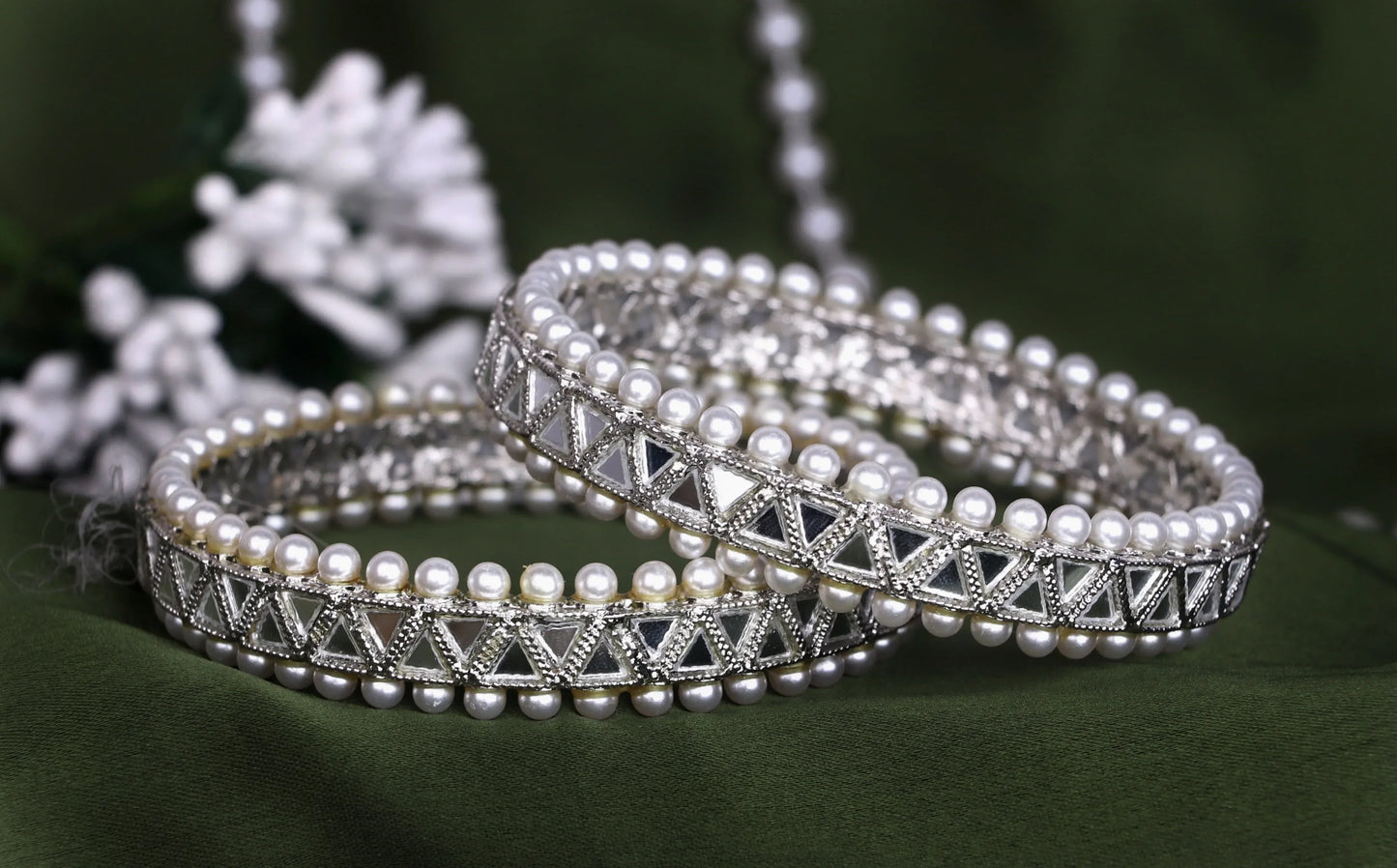 Pearl Studded Metal Kada for Women (Pack Of 2)