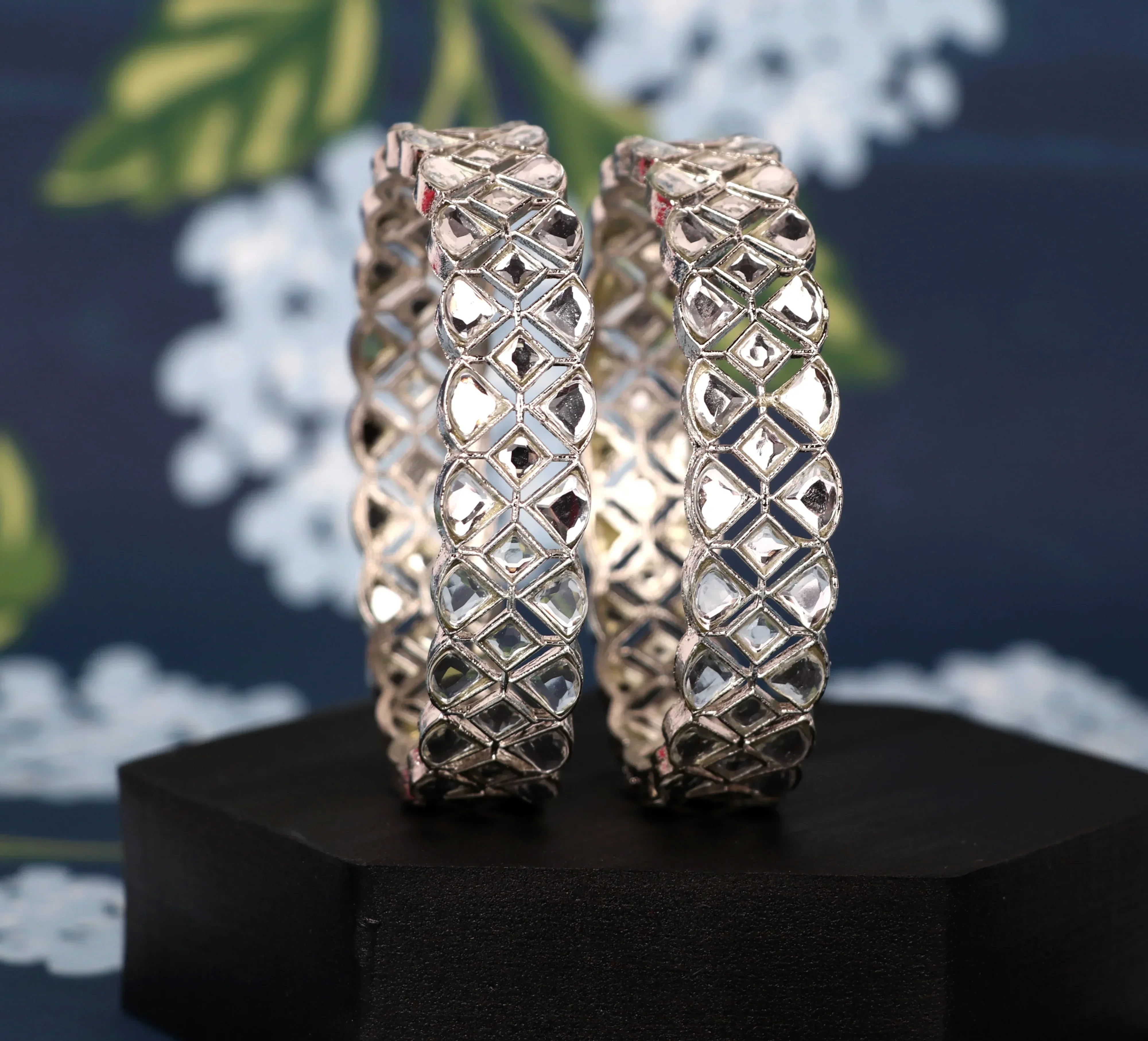 Multiple Color Metal Kada with Antique Design Kundan Studded - Traditional Indian Jewelry for Women & Girls - The Golden Cascade