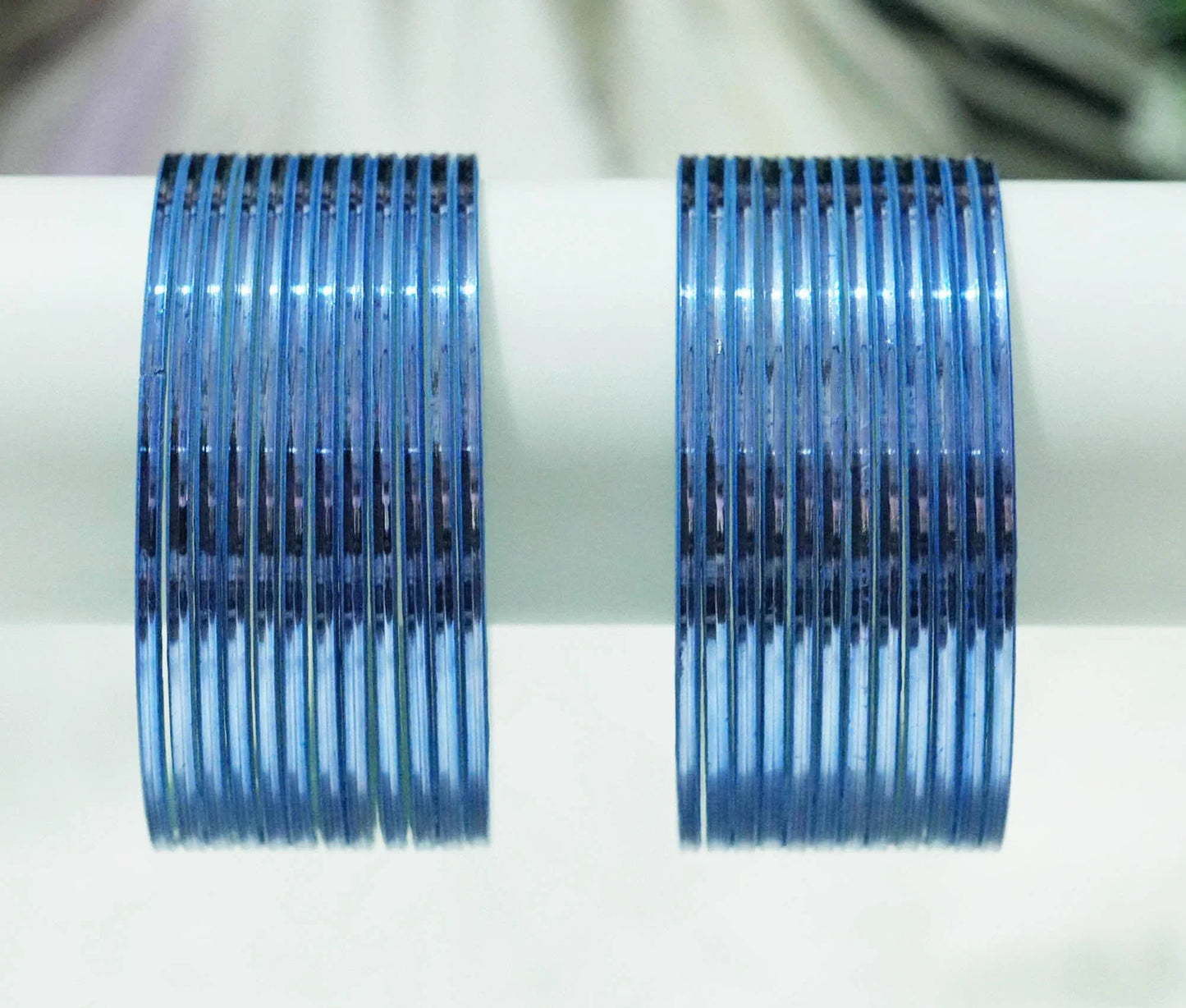 Sky Blue Color Glossy Metal Bangle for Women & Girls (Pack of 24) - The Golden Cascade