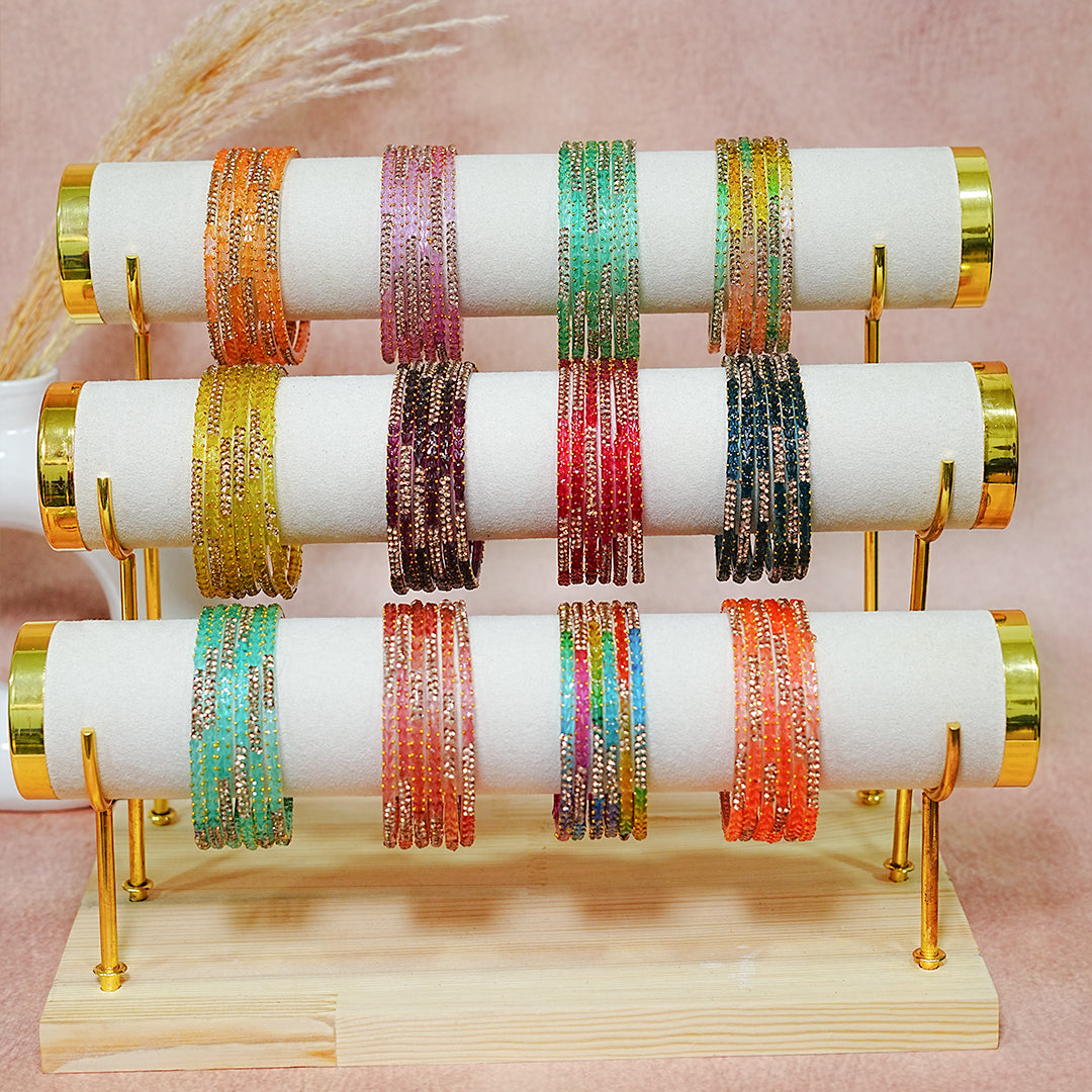 Traditional Glass Bangle with Golden Balls & Beads Studded for Women & Girls (Pack of 12 Bangles)