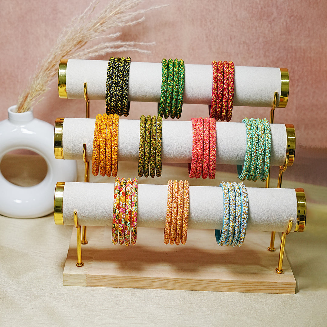 Golden Ball Studded Handcrafted Glass Kada Bangles for Women & Girls (Pack of 4 Kada)