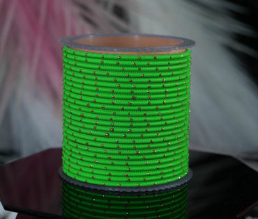 Parrot Green Dot Design Matte Finish Metal Bangle for Women & Girls (Pack of 24)