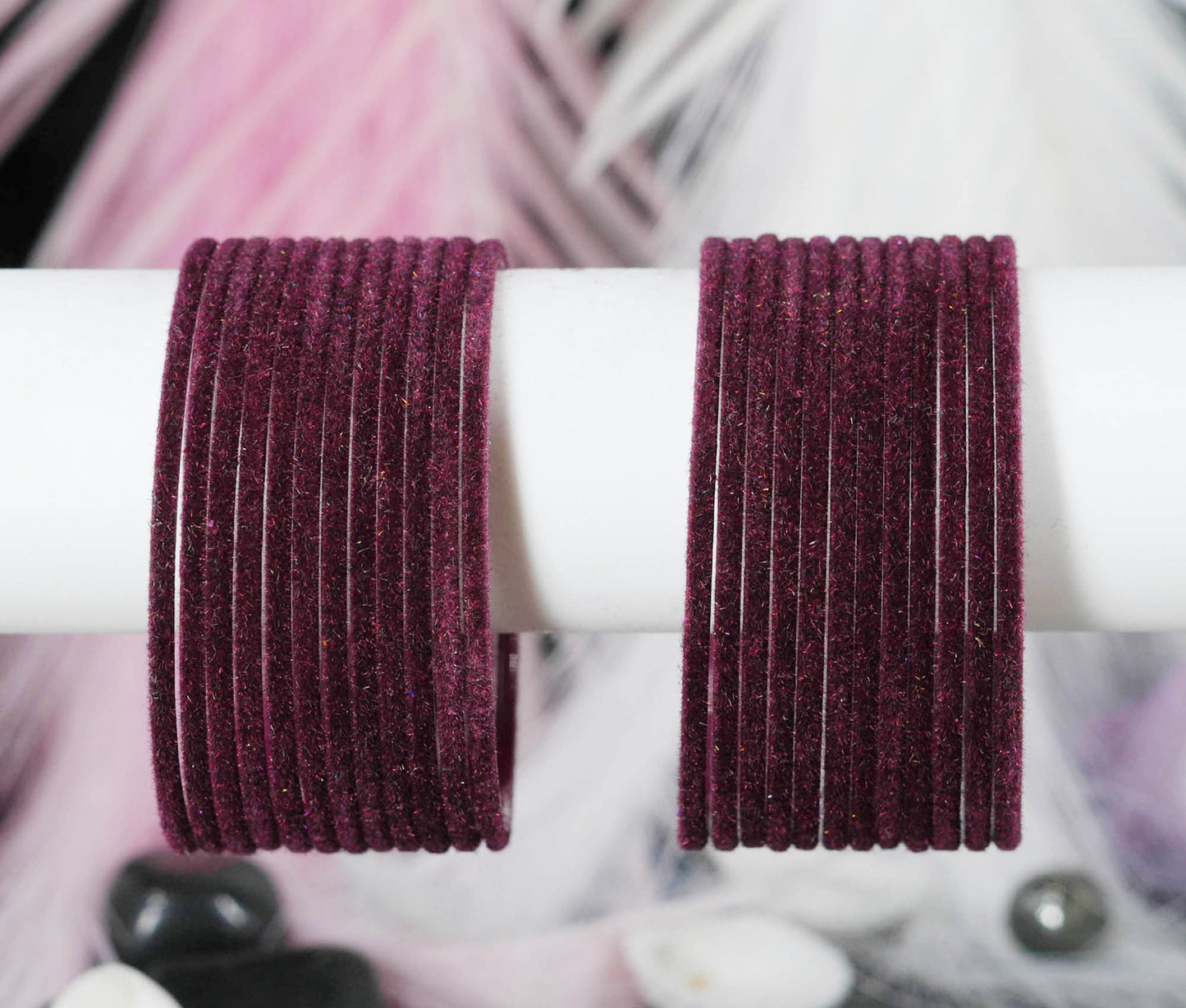 Wine Velvet Metal Bangles for Women & Girls (Pack of 24)
