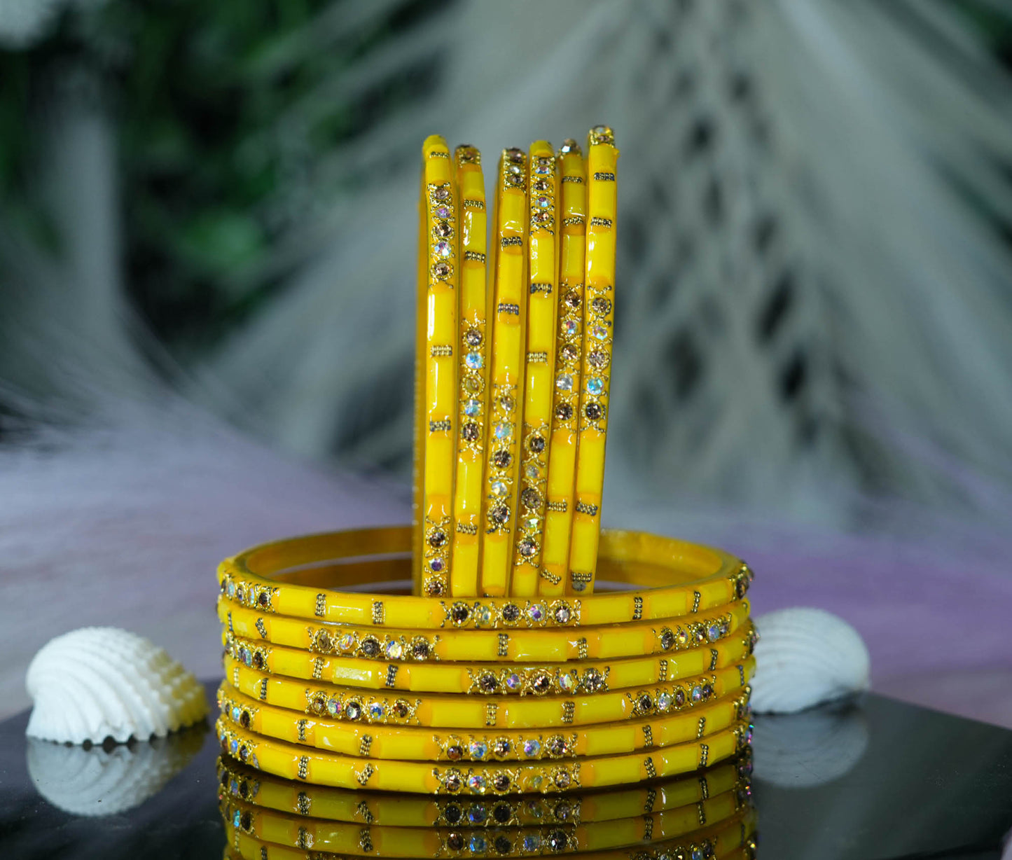 Zircon Gemstone Studded Glass Bangles for Women & Girls (Pack of 12 Bangles)