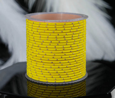 Yellow Green Dot Design Matte Finish Metal Bangle for Women & Girls (Pack of 24)