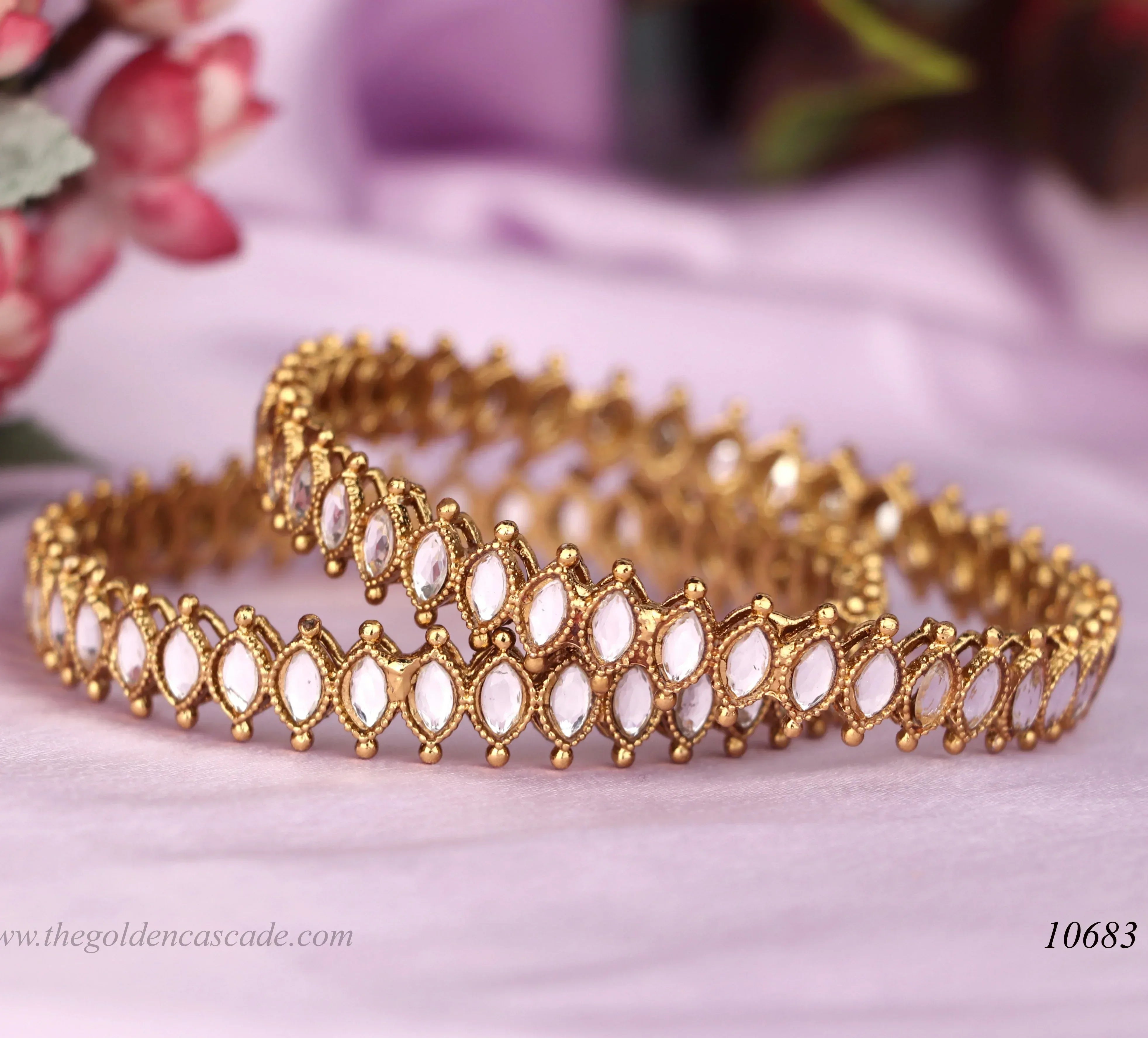 Handcrafted Mirror Studded Metal Kada For Women (Pack of 2) - The Golden Cascade