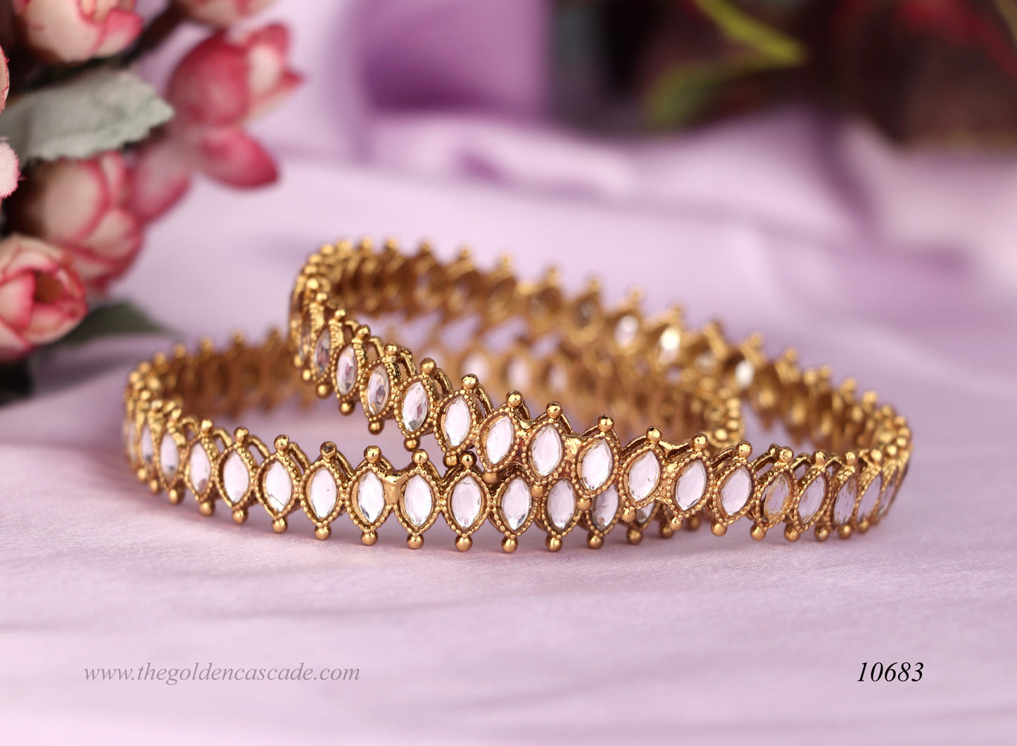 Handcrafted Mirror Studded Metal Kada For Women (Pack of 2)