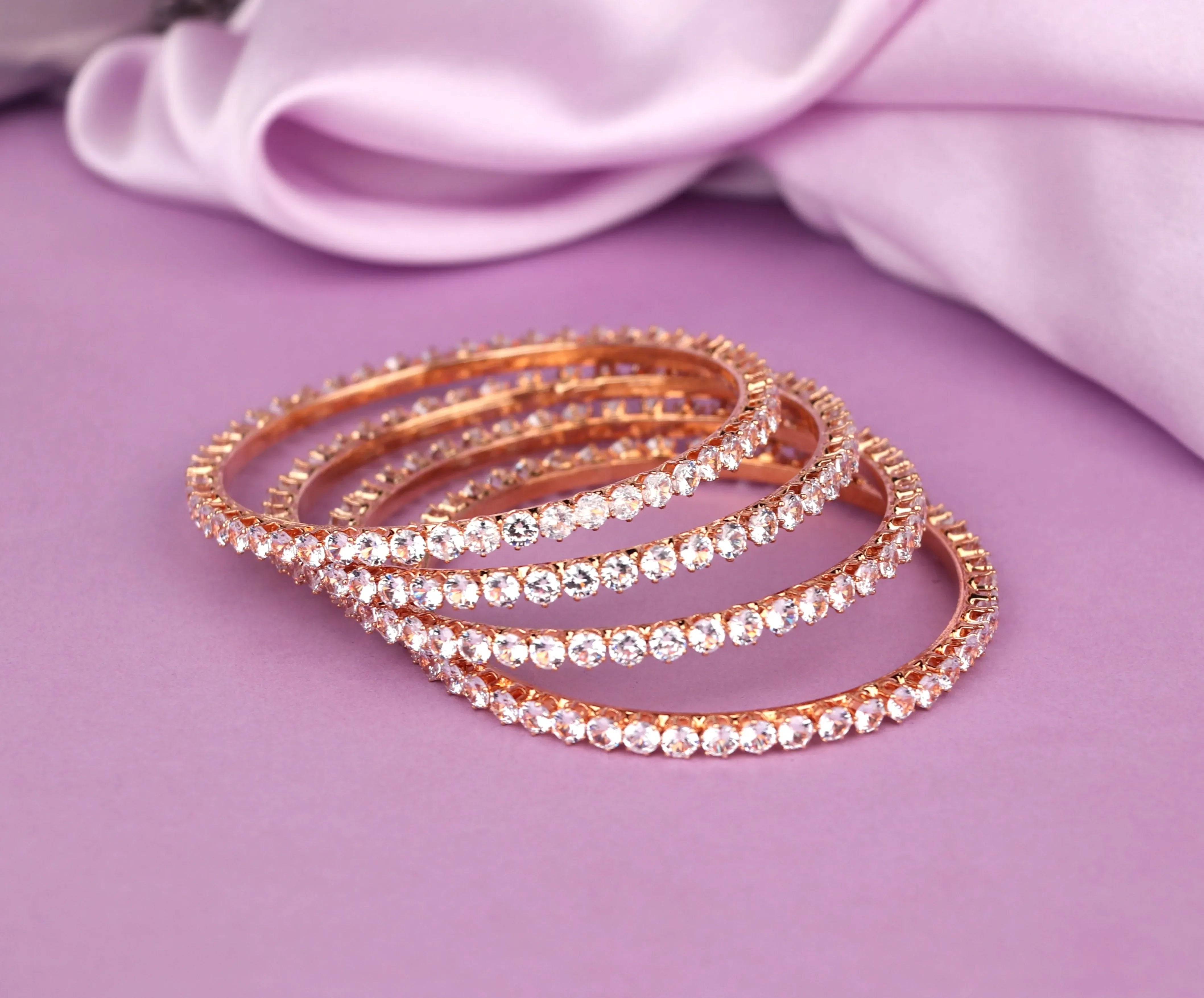 Antique Design Gold-Plated AD Stone Studded Traditional Kada | American Diamond Kada for Women & Girls - The Golden Cascade