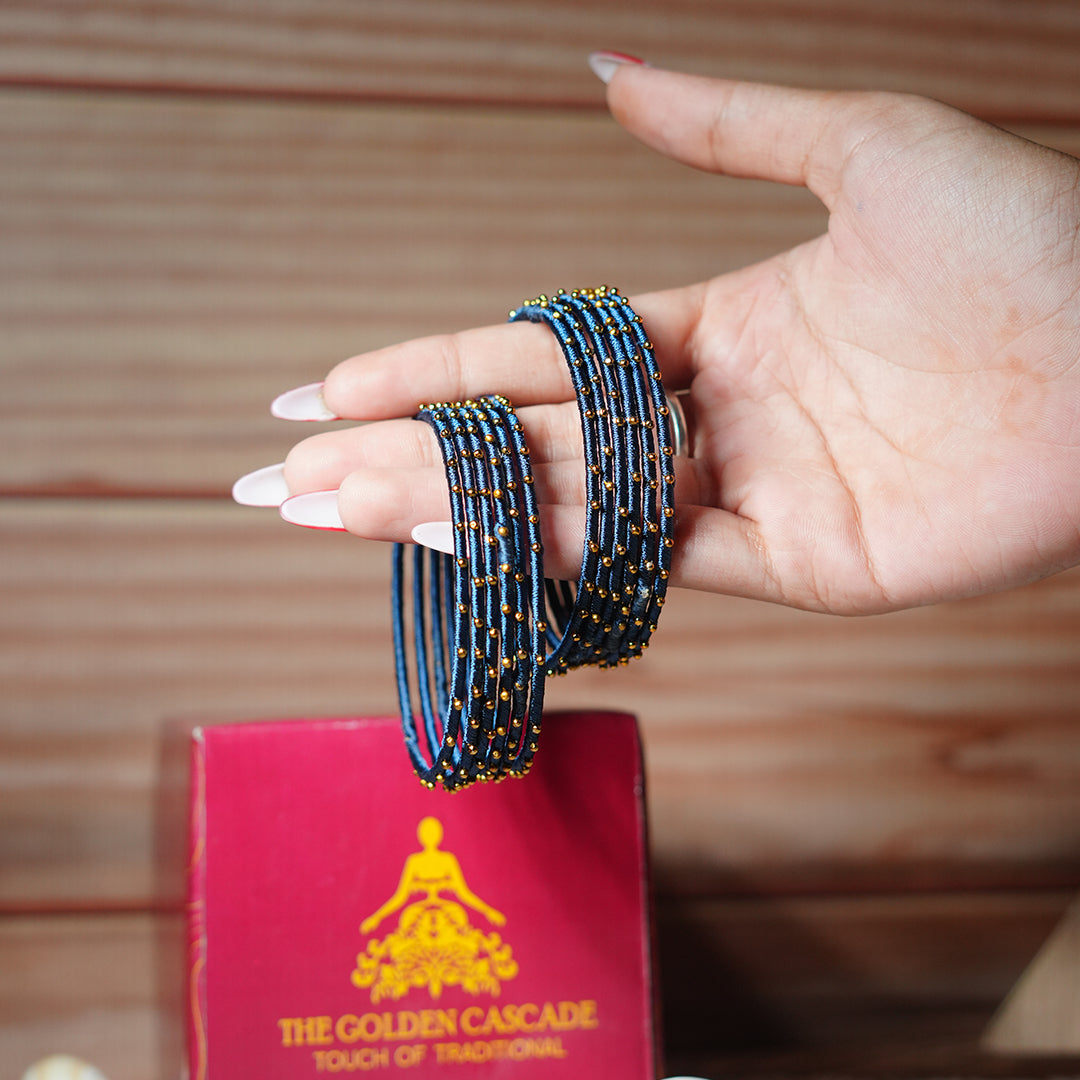 Black Blue Color Premium Silk Thread Bangle for Women & Girls (Pack of 12)