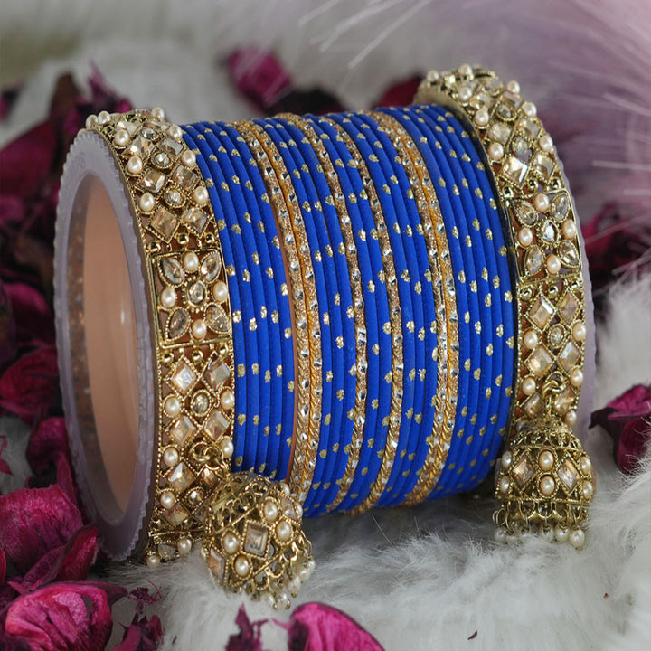 Blue Color Metal Bangle Set for Women & Girls (Both Hand)