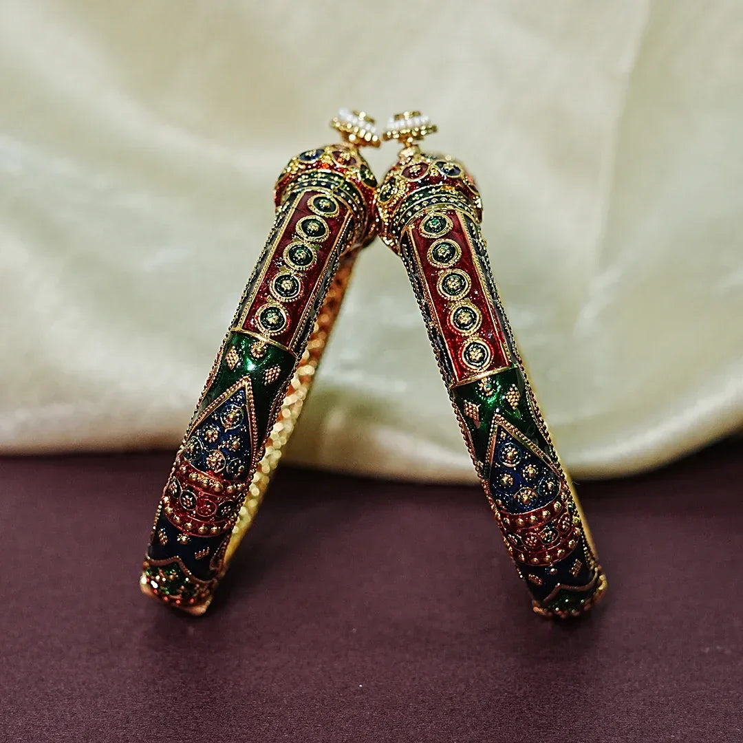 Traditional Meenakari Work Brass Kada – Handcrafted Jewellery for Women (Pack of 2) - The Golden Cascade