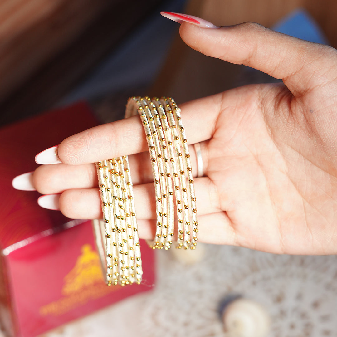 Cream Color Premium Silk Thread Bangle for Women & Girls (Pack of 12)