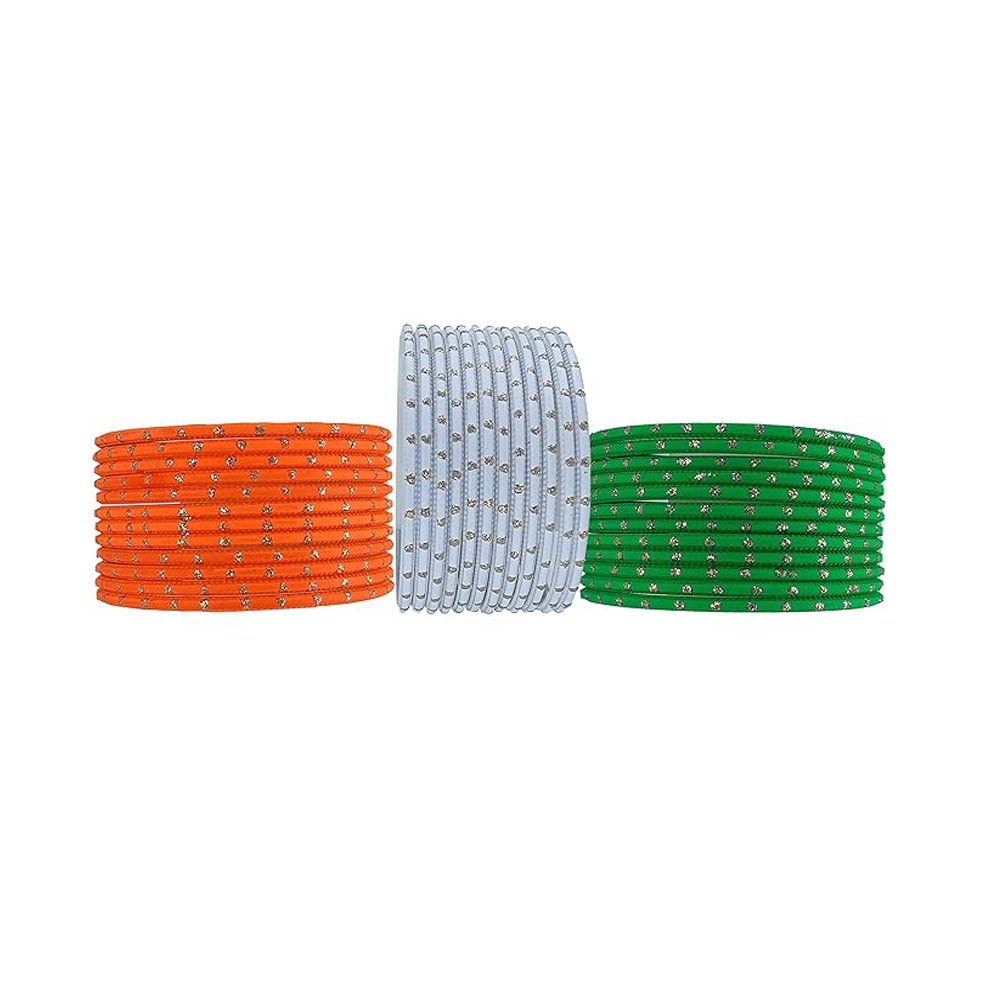 Tiranga Color Metal Bangles for Women Indian Flag Chudiya Girls Tricolor Dotted Design Chudi Set for Ladies, Independence & Republic Day