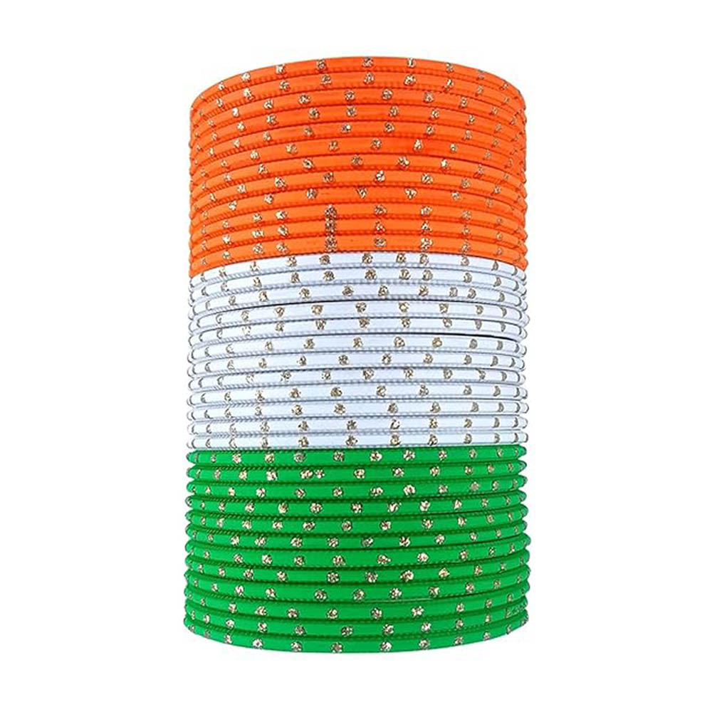 Tiranga Color Metal Bangles for Women Indian Flag Chudiya Girls Tricolor Dotted Design Chudi Set for Ladies, Independence & Republic Day