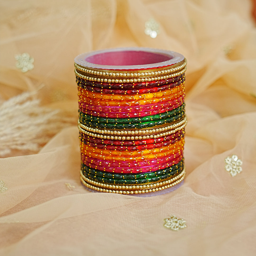 Traditional Glass Bangle Set for Women | Pearl & Gold Pearl Studded