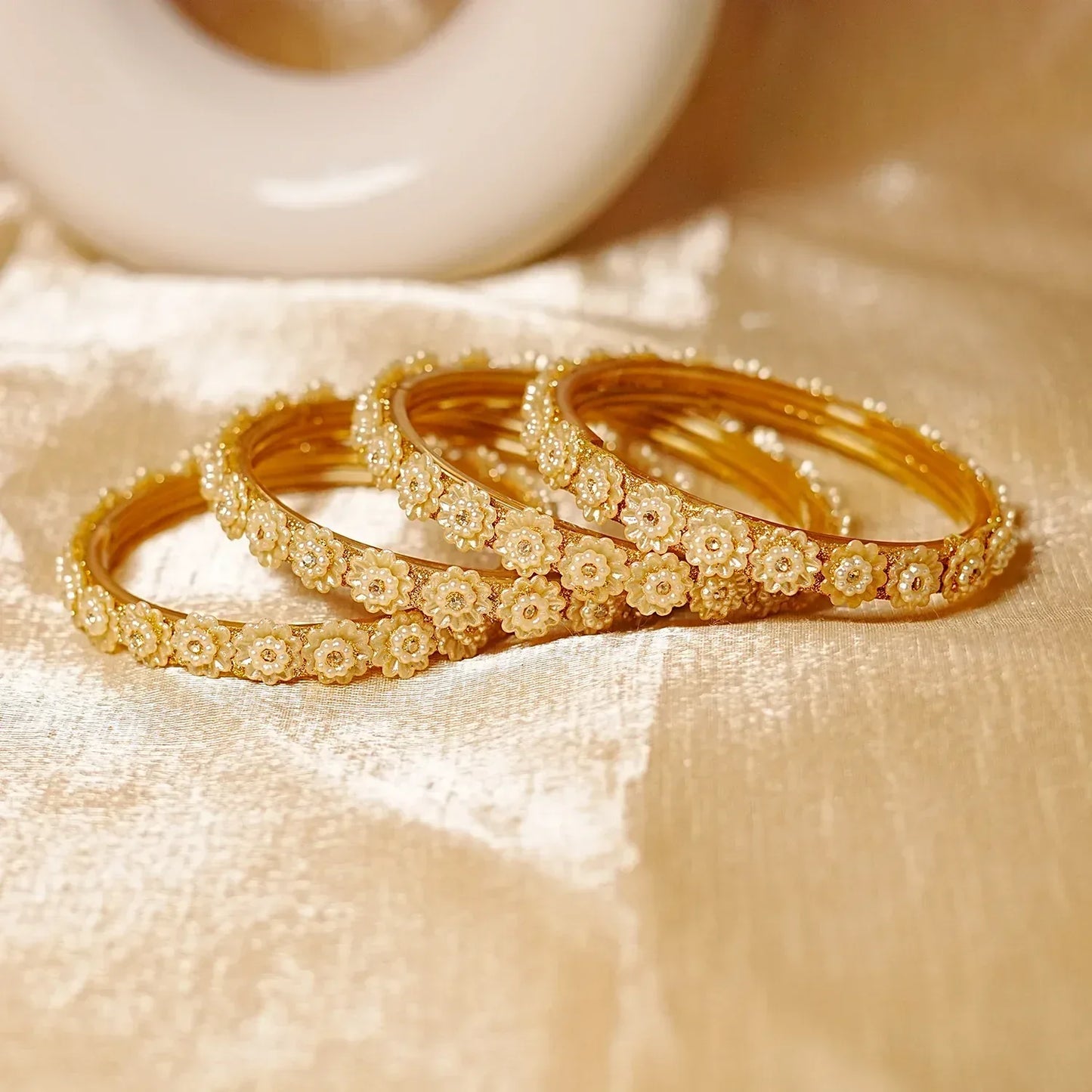 Traditional 'HotStar' Flower Design Glass Kada for Women & Girls (Pack of 4 kada) - The Golden Cascade