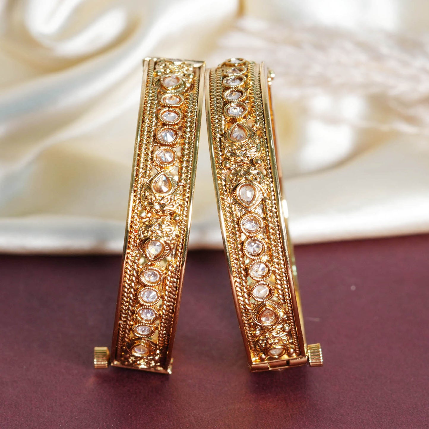 Antique Design Brass Kada for Women & Girl | Kundan Studded Bracelet Perfect for Party & Daily wear