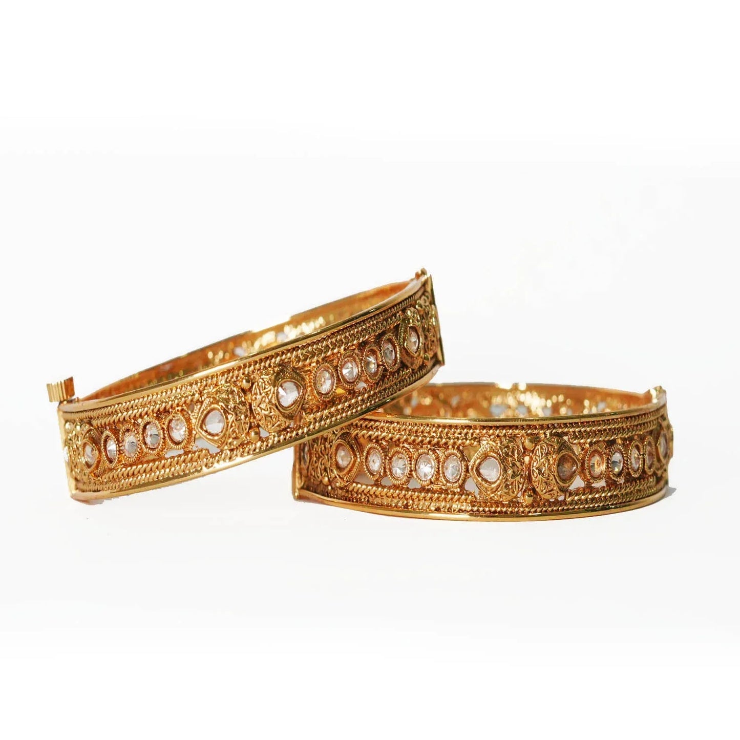 Antique Design Brass Kada for Women & Girl | Kundan Studded Bracelet Perfect for Party & Daily wear - The Golden Cascade